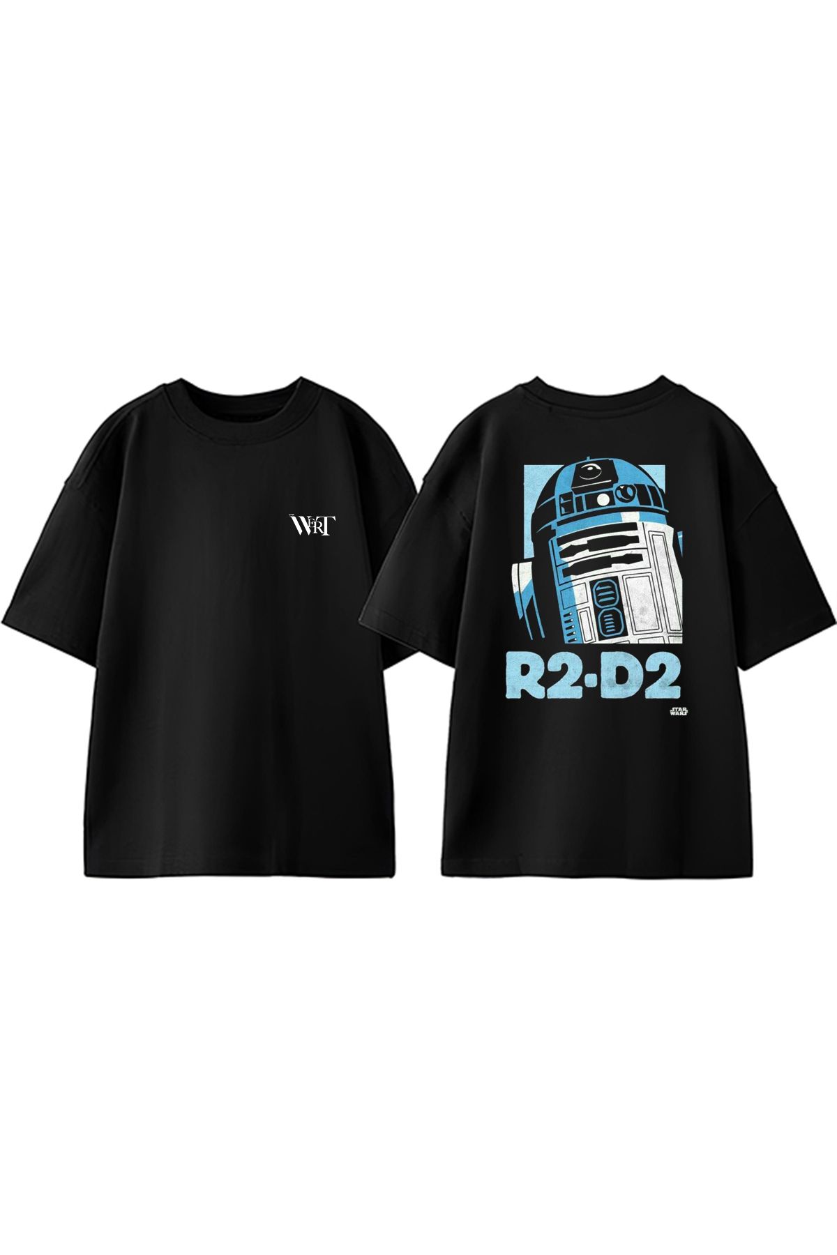 THEWERT R2 D2 Robot Tasarım Sırt Baskılı Pamuk Siyah Oversize T-shirt