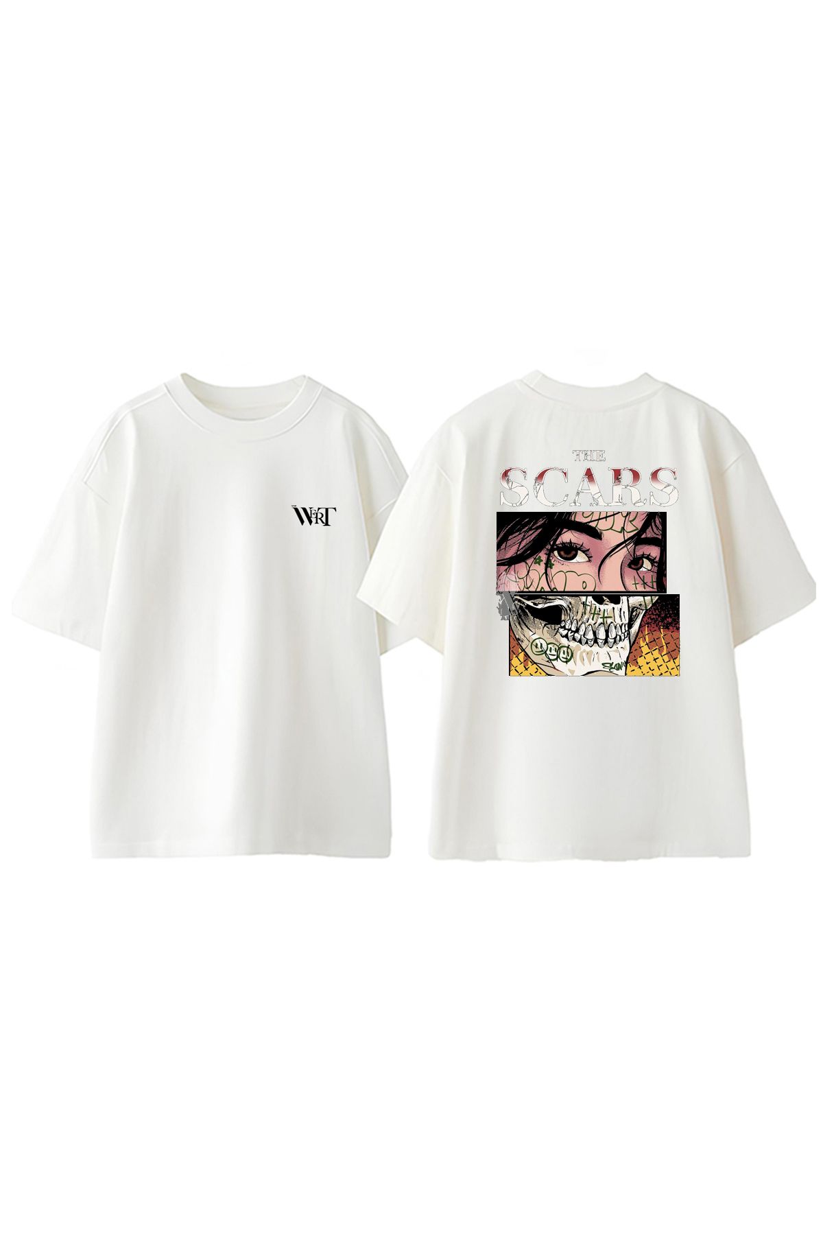 THEWERT The Scars Tasarım Sırt Baskılı Pamuk Beyaz Oversize T-shirt