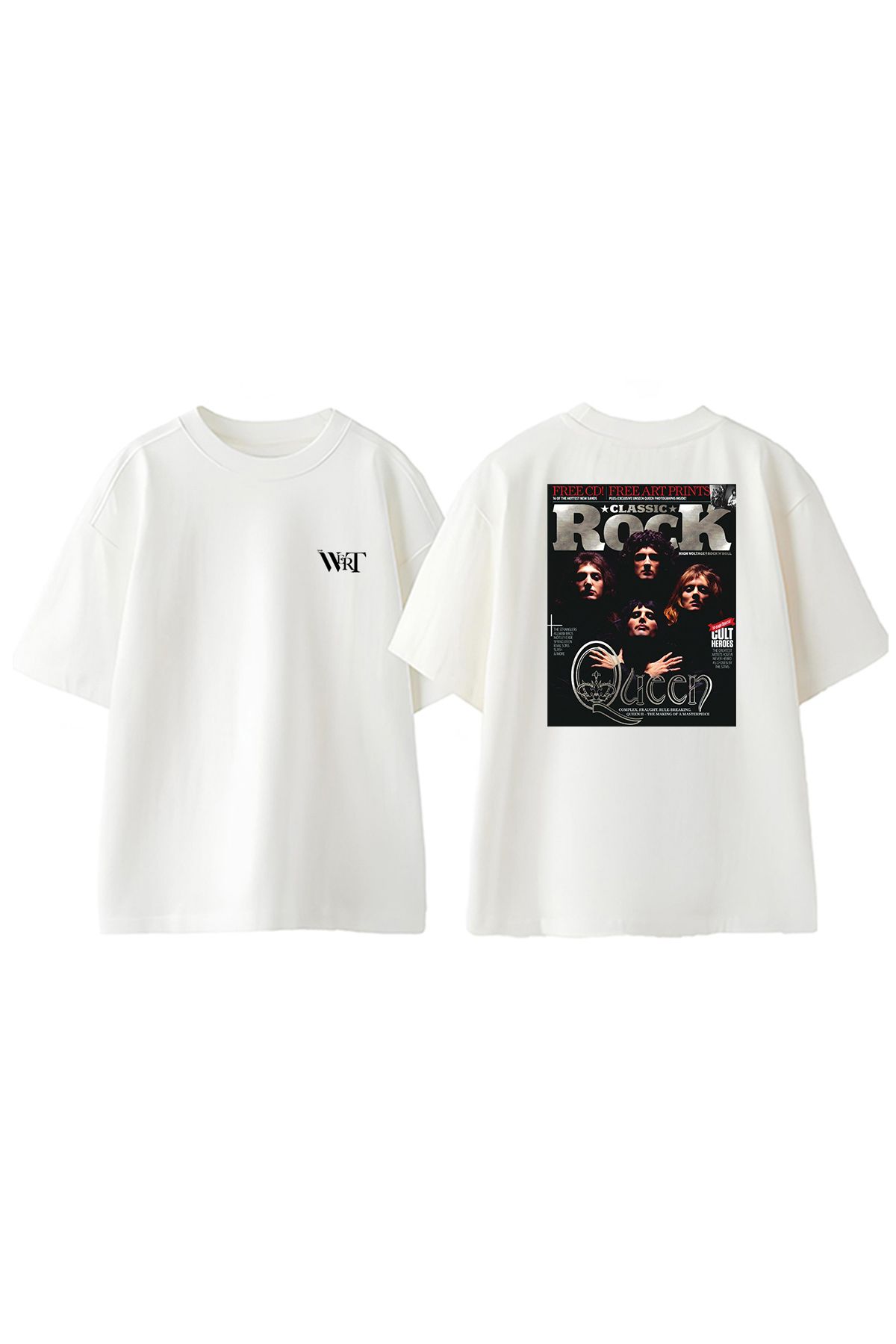 THEWERT Rock Queen Tasarım Sırt Baskılı Pamuk Beyaz Oversize T-shirt