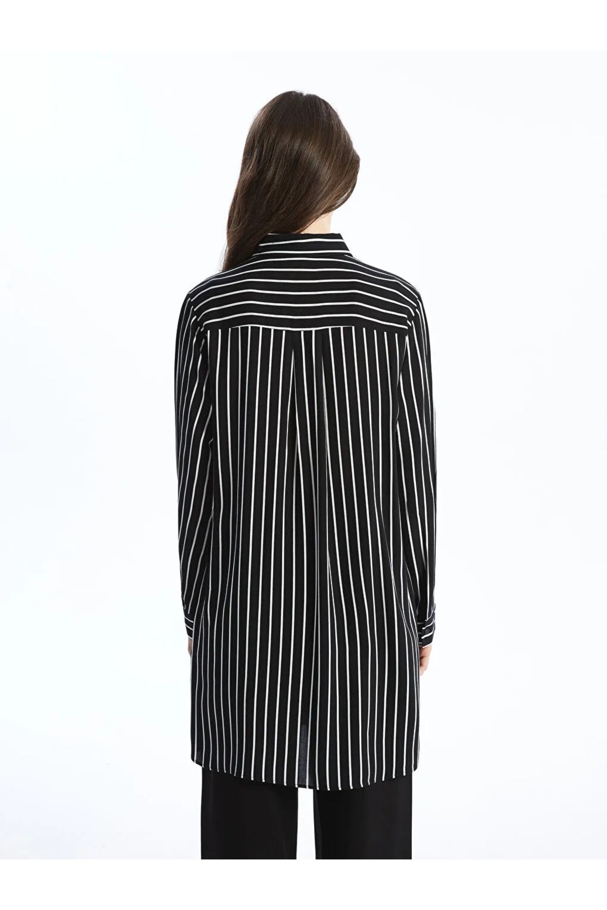 LC Waikiki LCW Grace Lacivert Çizgili Poplin Kadın Gömlek Tunik