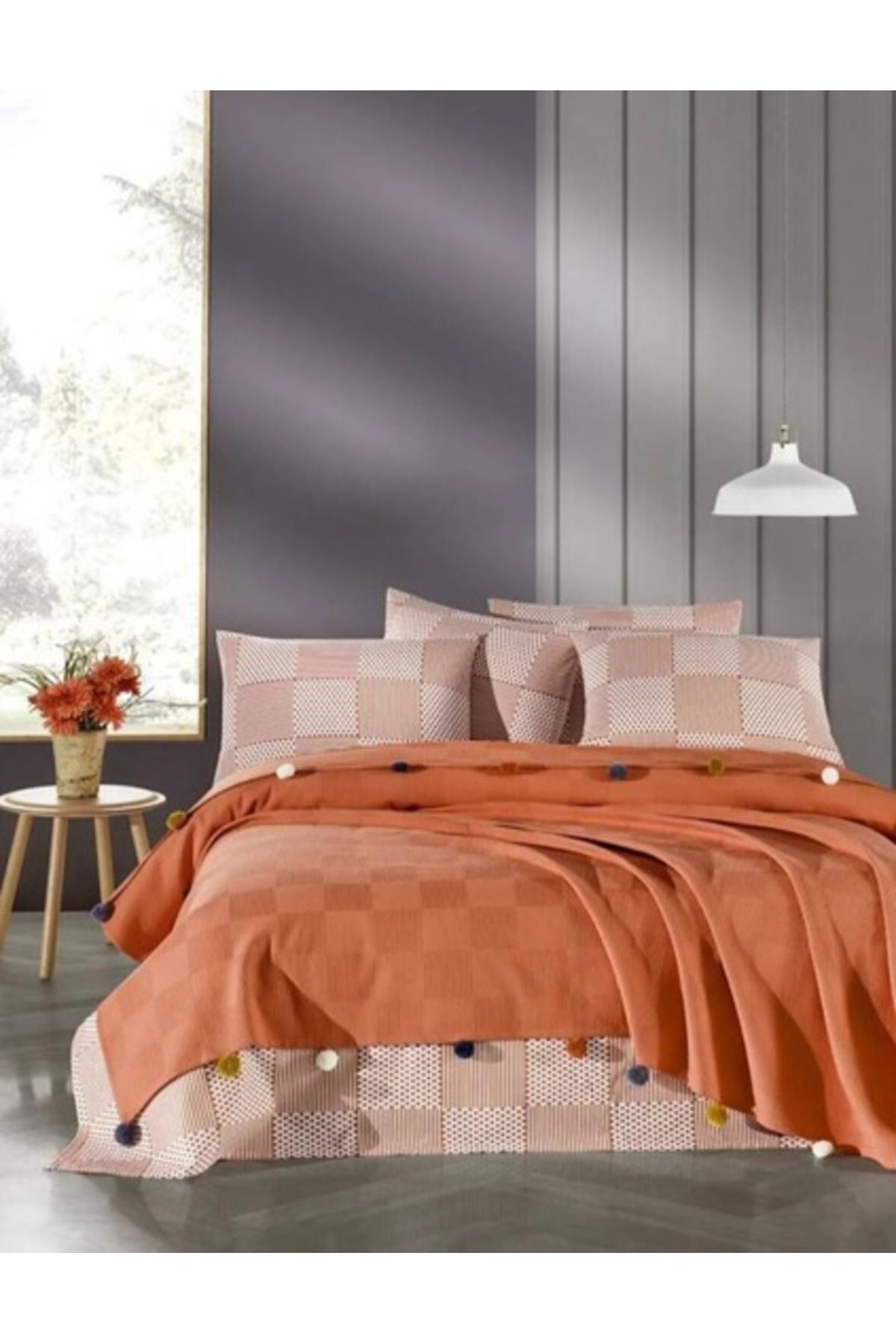 Homelya Çift Kişilik Ponponlu Pike Takımı