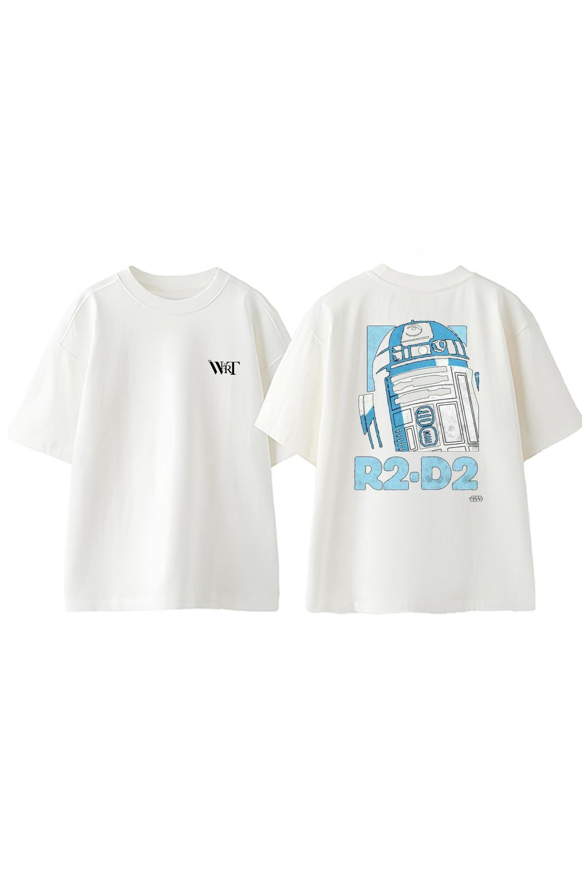 THEWERT R2 D2 Robot Tasarım Sırt Baskılı Pamuk Beyaz Oversize T-shirt