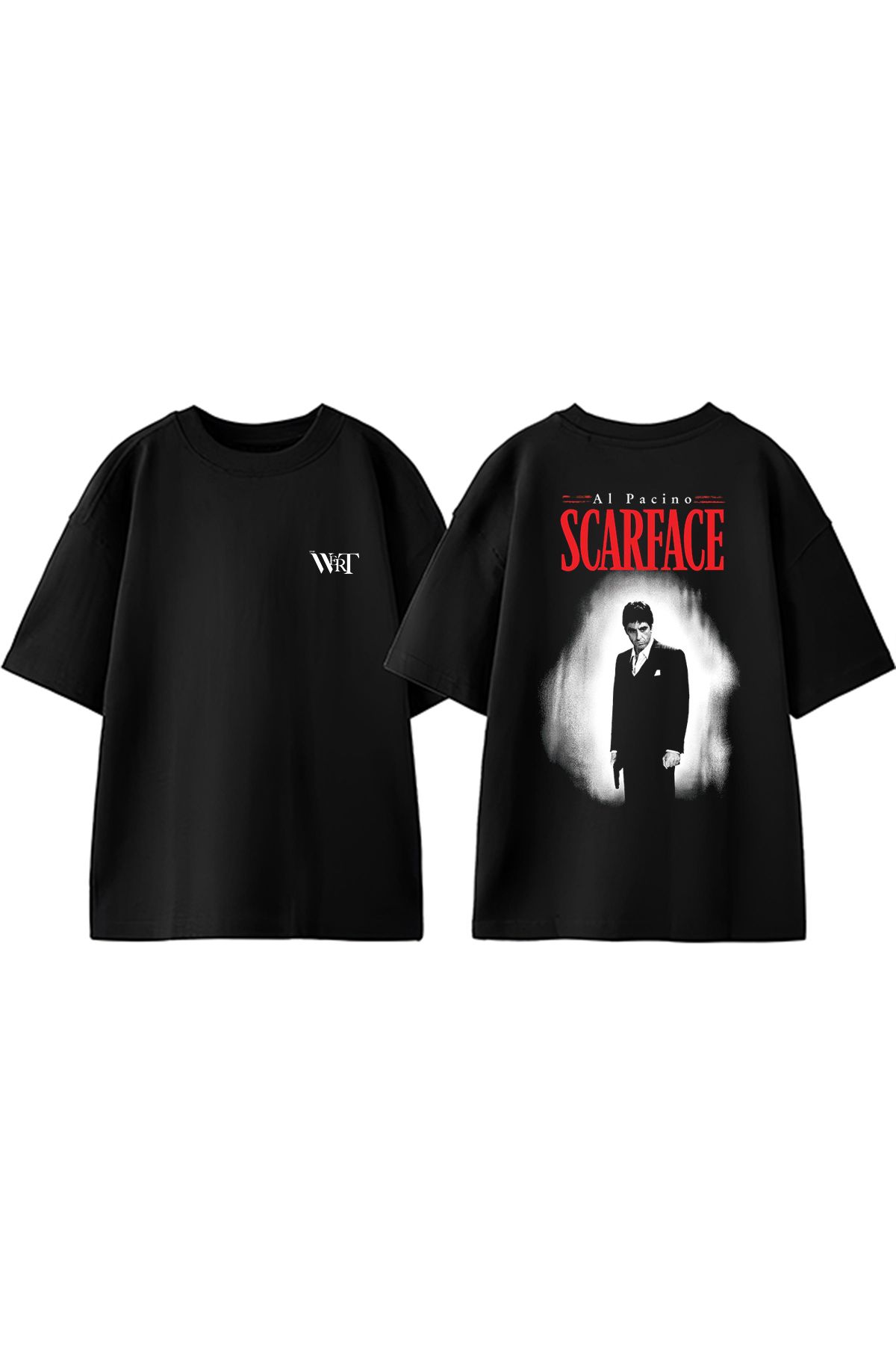 THEWERT Scarface Al Paçino Tasarım Sırt Baskılı Pamuk Siyah Oversize T-shirt