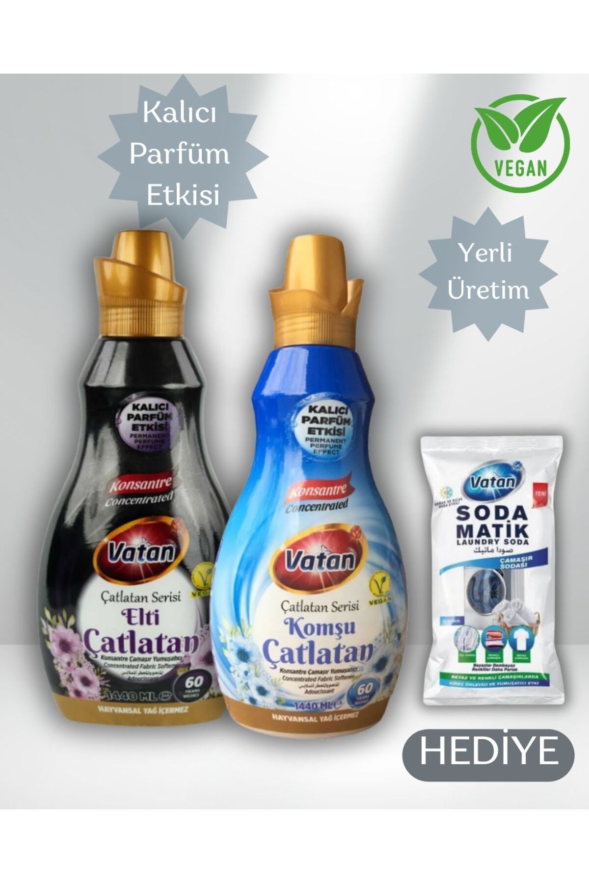 Vatan Komşu - Elti Çatlatan Konsantre Çamaşır Yumuşatıcısı HEDİYE ÇAMAŞIR SODASI - %100 Vegan, 1440 ml