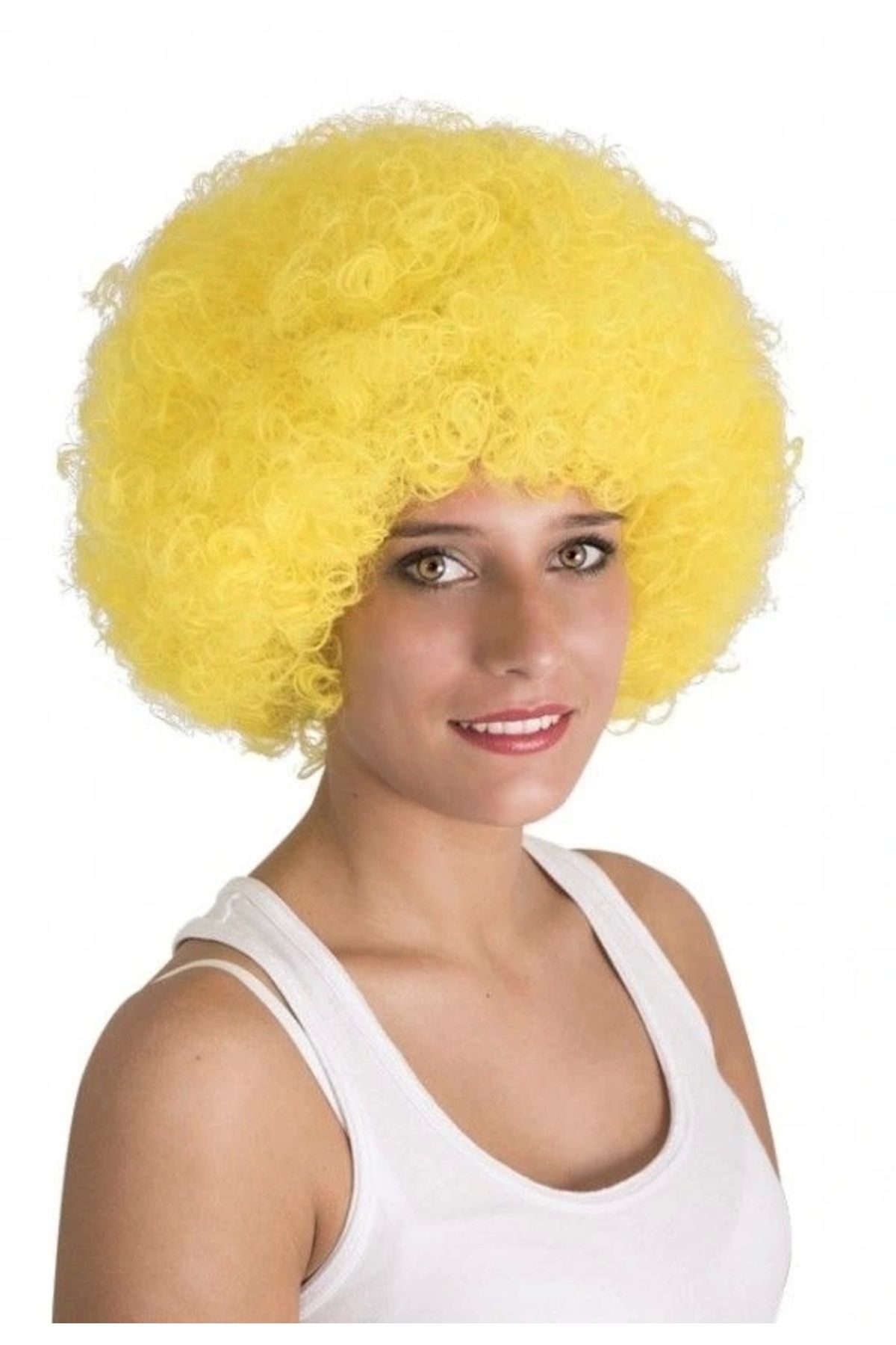 STOREMAX Sarı Renk Kıvırcık Afro Bonus Peruk (5047)