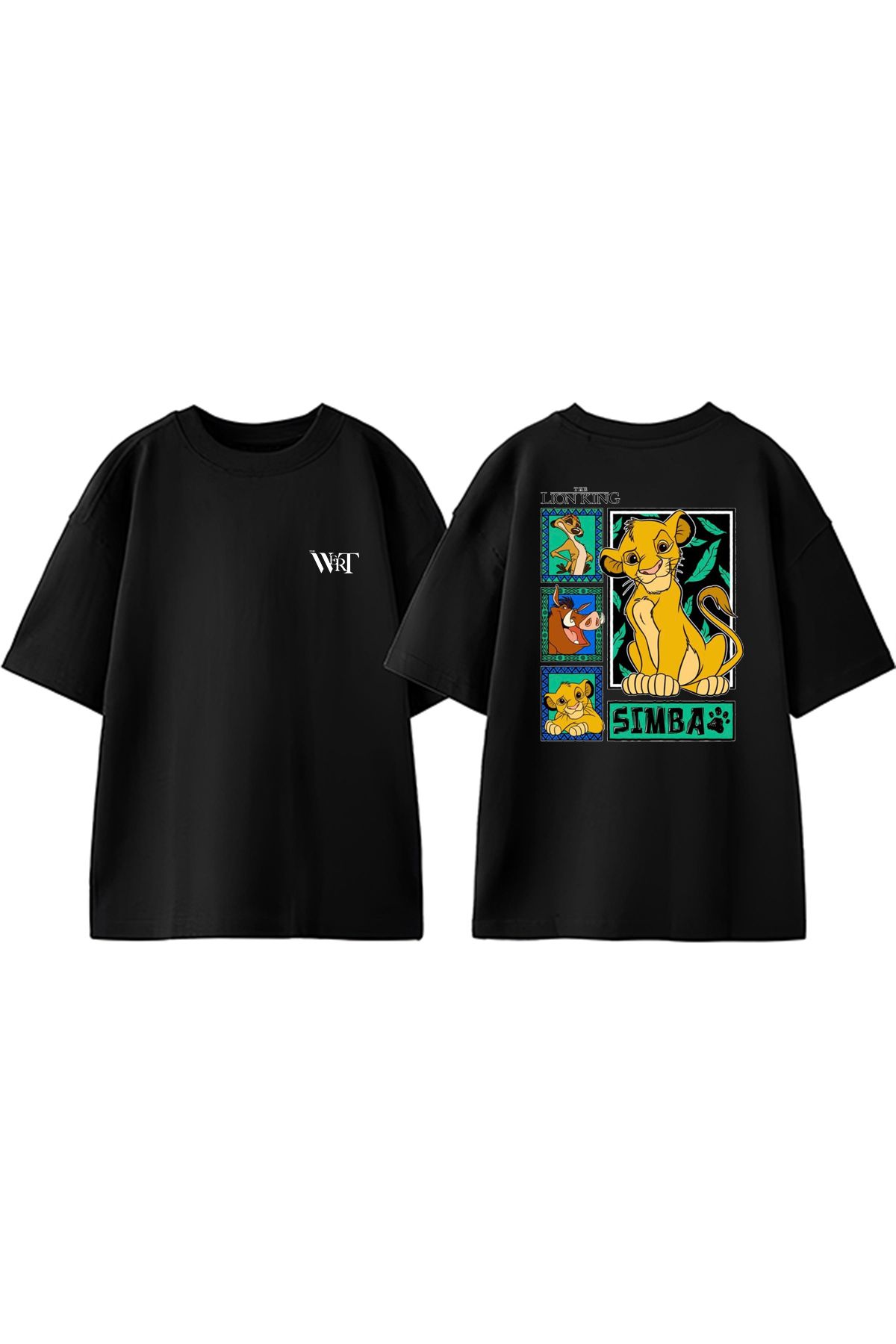 THEWERT The Lıon Kıng Simba Tasarım Sırt Baskılı Pamuk Siyah Oversize T-shirt