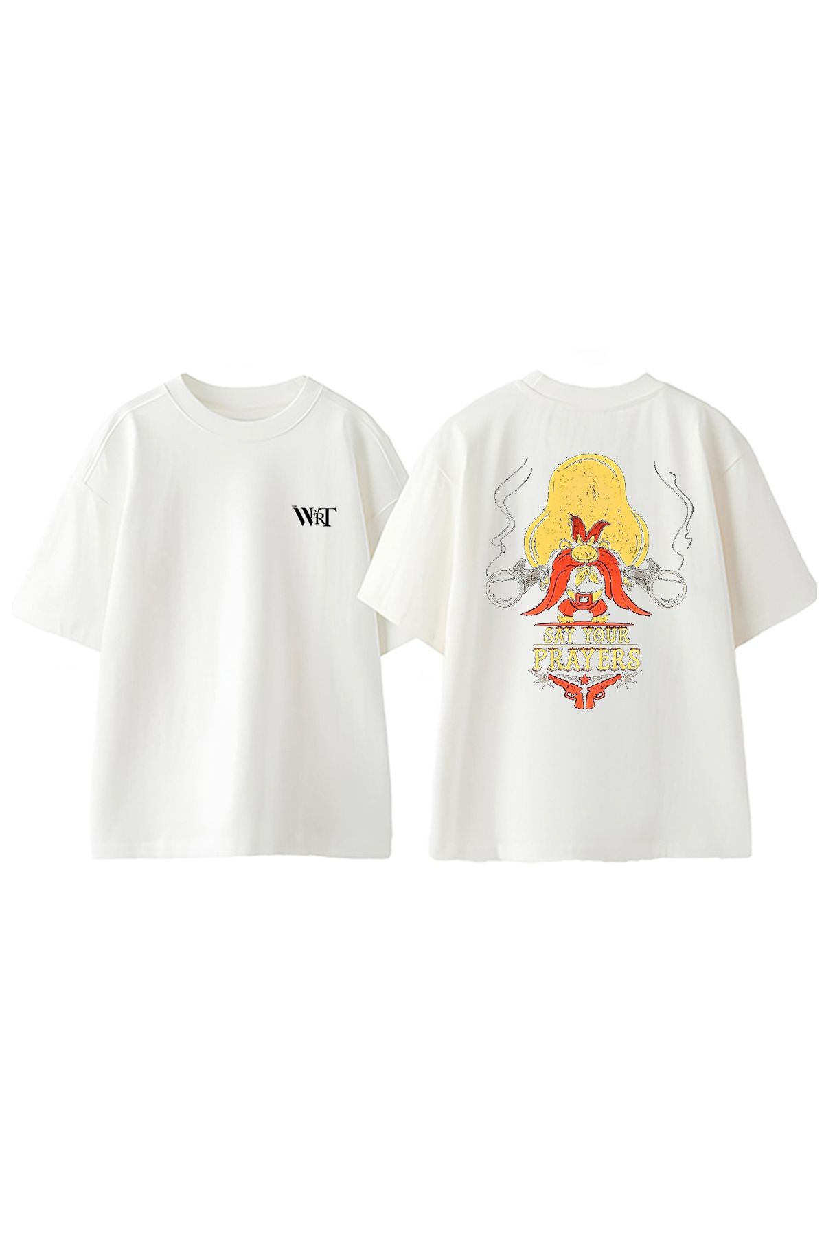 THEWERT Say Your Prayers Tasarım Sırt Baskılı Pamuk Beyaz Oversize T-shirt