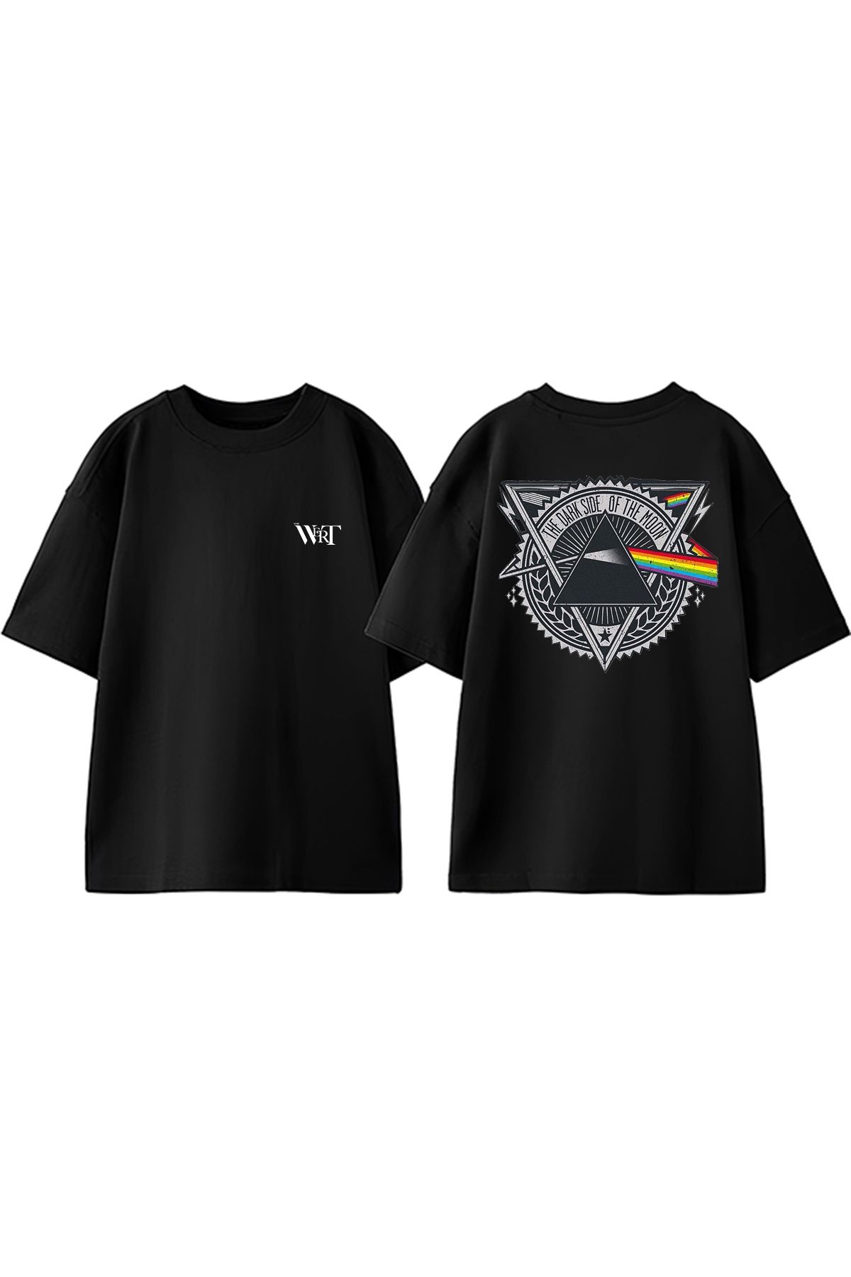THEWERT Pink Floyd Ücgen Tasarım Sırt Baskılı Pamuk Siyah Oversize T-shirt