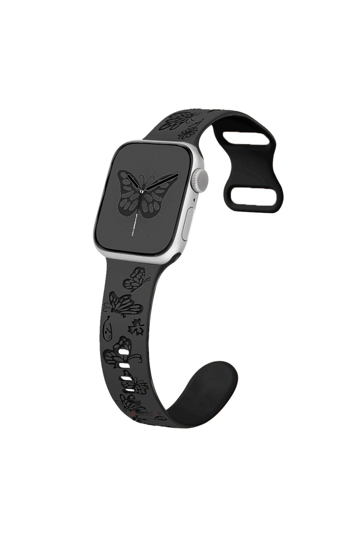 Sneezy Apple Watch Uyumlu 44 45 46mm Kelebek Desenli Yumuşak Silikon Kordon Seri 2 3 4 5 6 Se 7 8 9 10