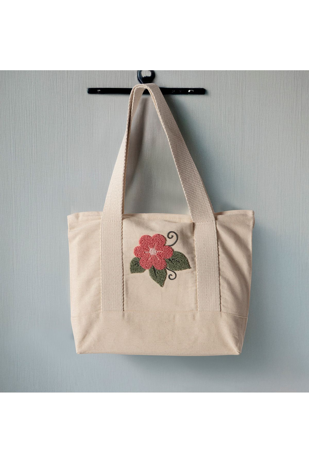 SWITA Punch İşlemeli Desenli Keten Omuz Çantası, Plaj Çantası, El Çantası %100 Pamuk 36x29 cm