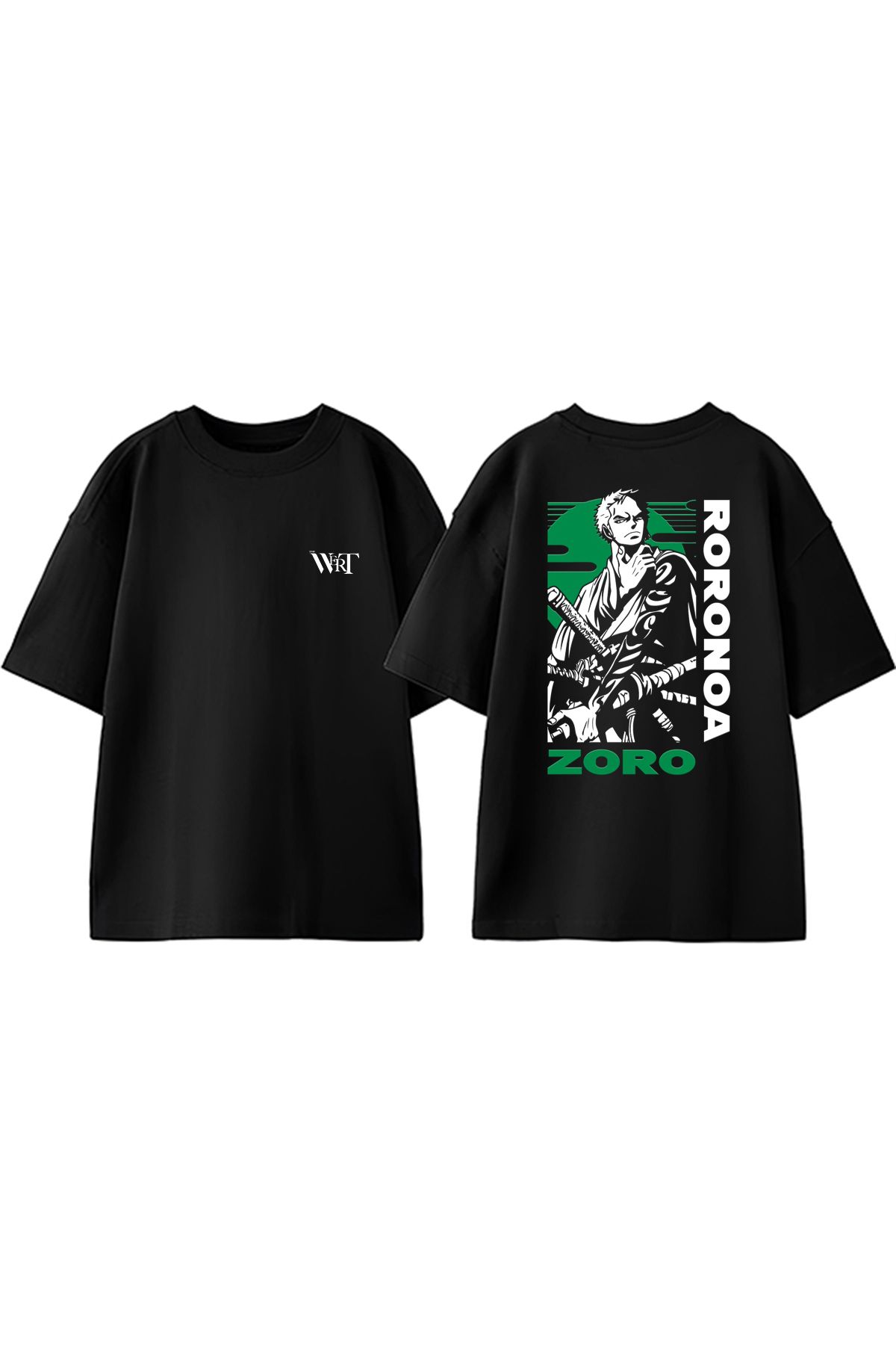 THEWERT Zoro Roronoa Tasarım Sırt Baskılı Pamuk Siyah Oversize T-shirt