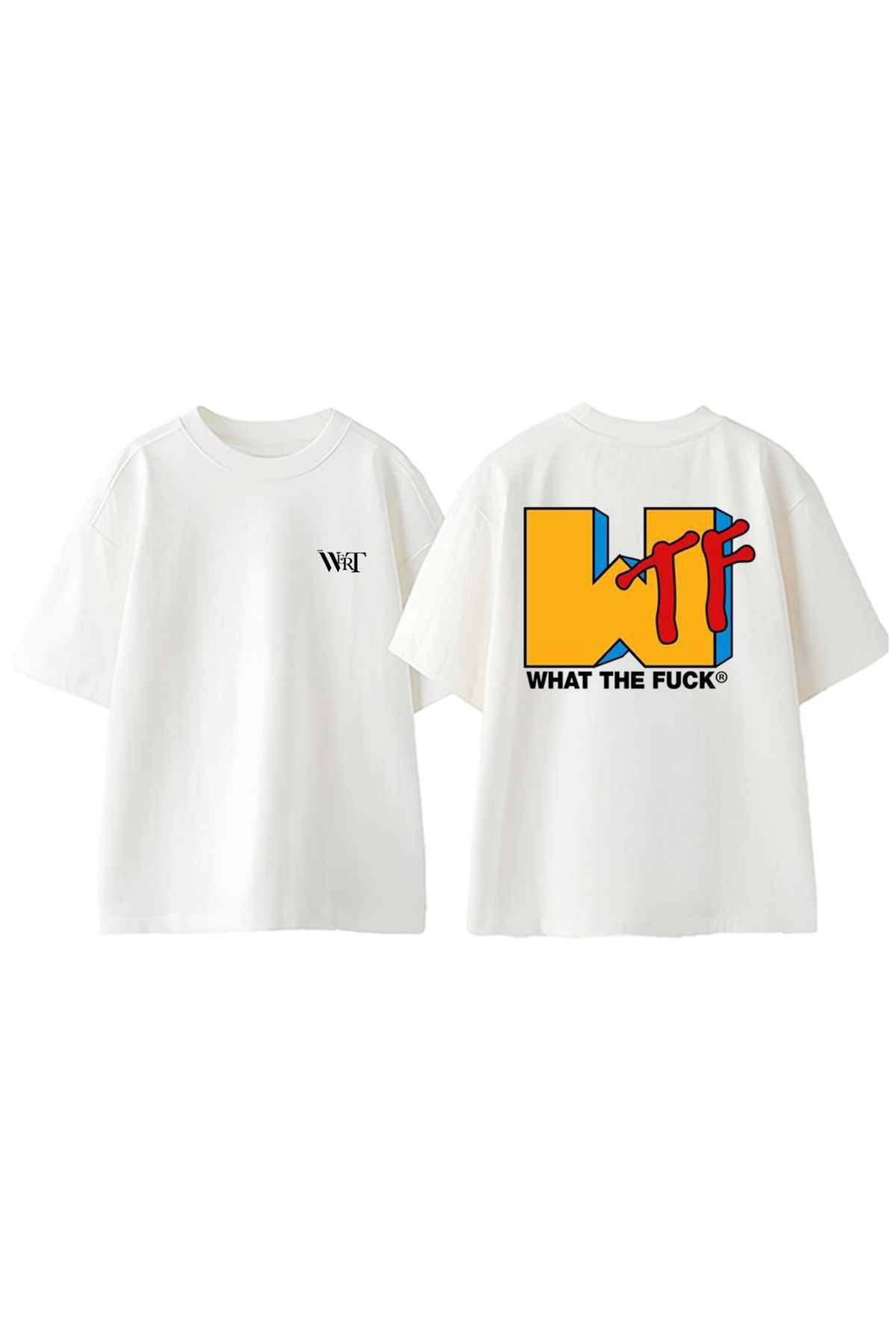 THEWERT Wtf Tasarım Sırt Baskılı Pamuk Beyaz Oversize T-shirt