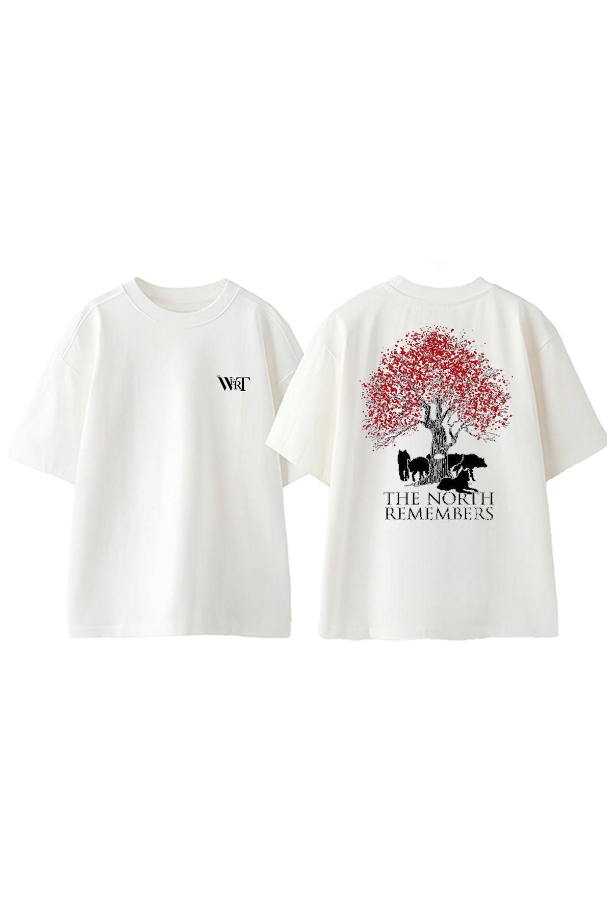 THEWERT The North Remembers Tasarım Sırt Baskılı Pamuk Beyaz Oversize T-shirt