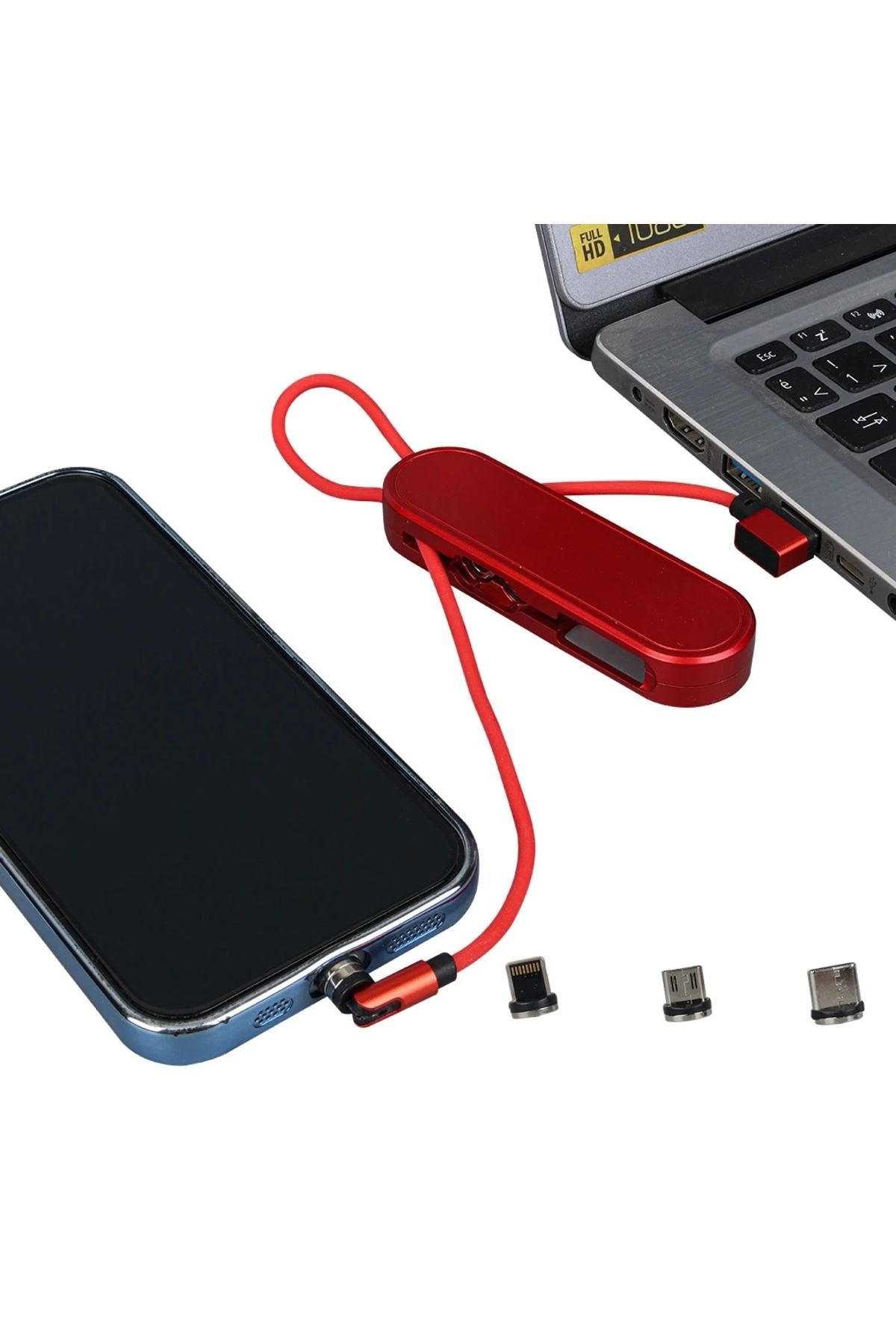 STOREMAX KIRMIZI 3İN1 (TYPE C- LİGHTNİNG- MİCRO USB) MANYETİK UÇ TAŞINABİLİR ŞARJ KABLOSU (5047)