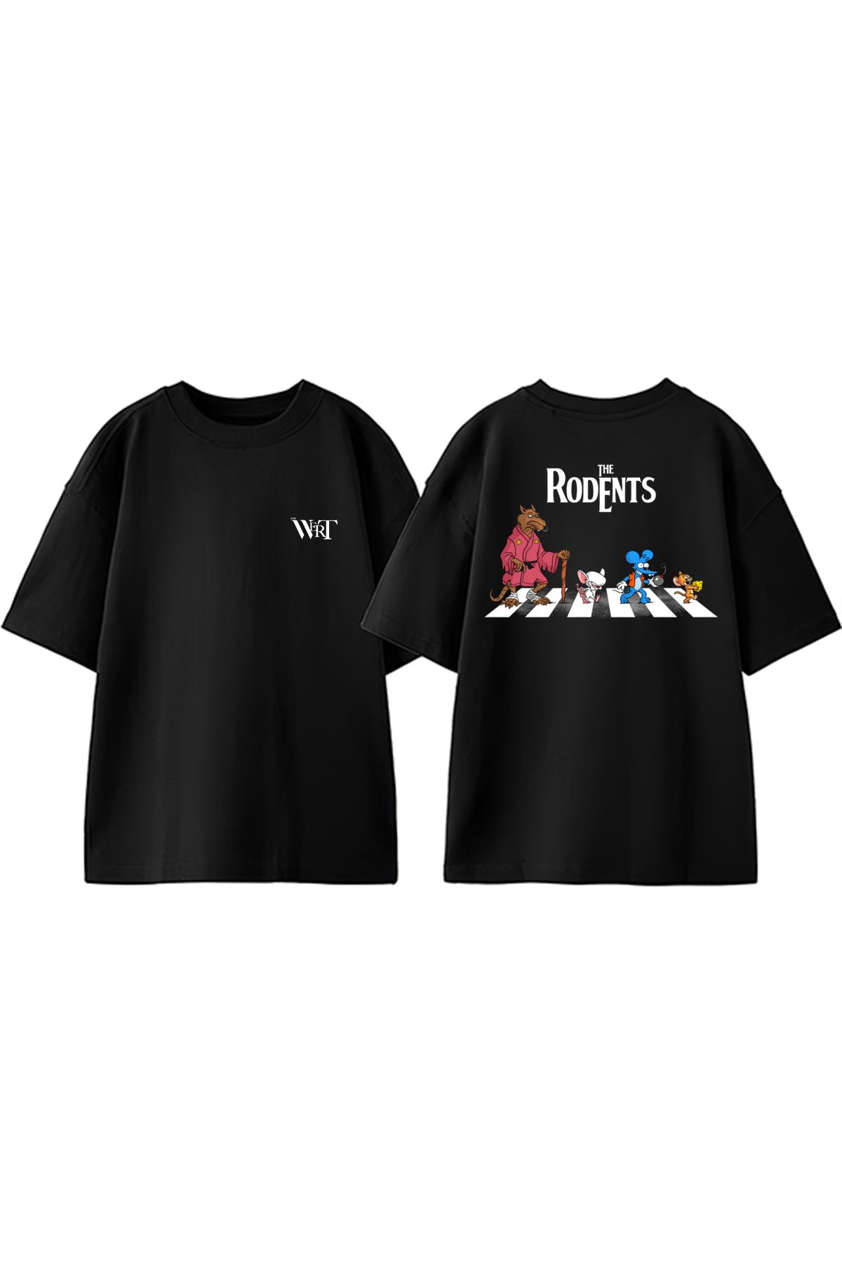 THEWERT The Rodents Tasarım Sırt Baskılı Pamuk Siyah Oversize T-shirt