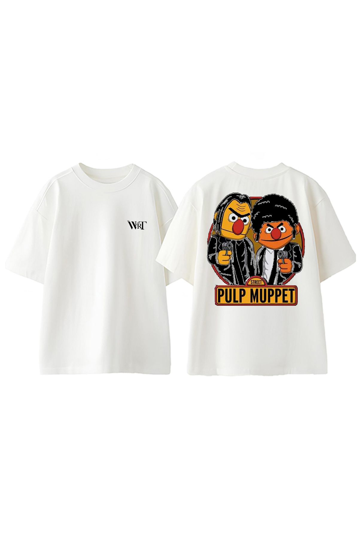 THEWERT Pulp Muppet Street Tasarım Sırt Baskılı Pamuk Beyaz Oversize T-shirt