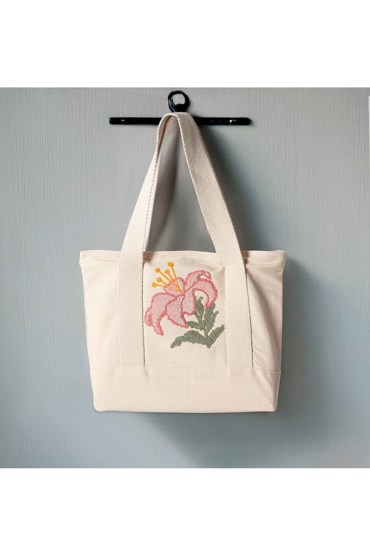 SWITA Punch İşlemeli Desenli Keten Omuz Çantası, Plaj Çantası, El Çantası %100 Pamuk 36x29 cm