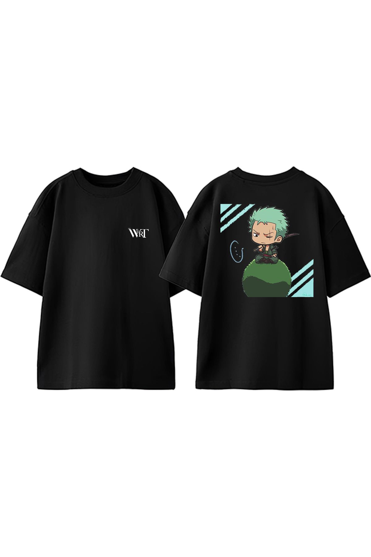 THEWERT One Piece Angry Zoro Tasarım Sırt Baskılı Pamuk Siyah Oversize T-shirt