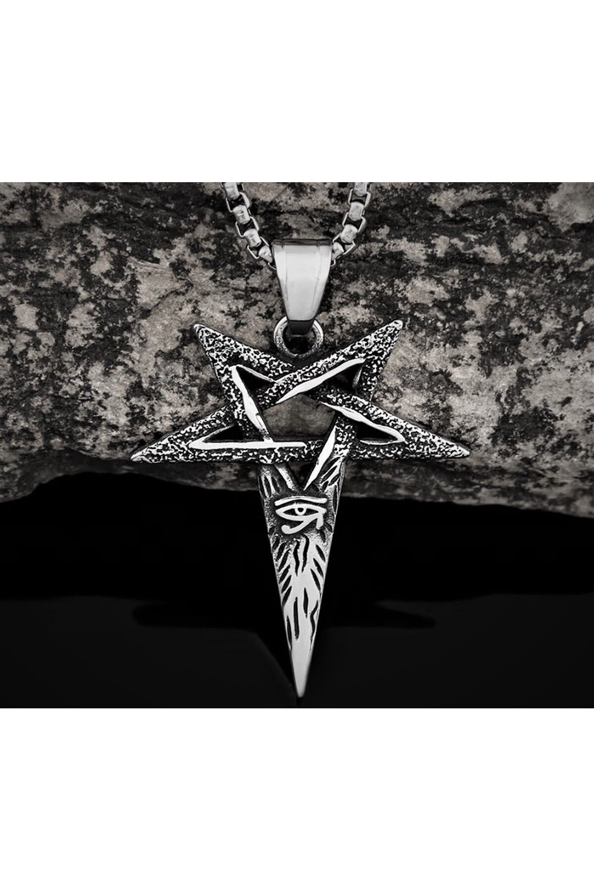 voyageaccessory Paslanmaz Çelik Horus Göz Detaylı Pentagram Yıldız Kolye / 60 cm Zincirli