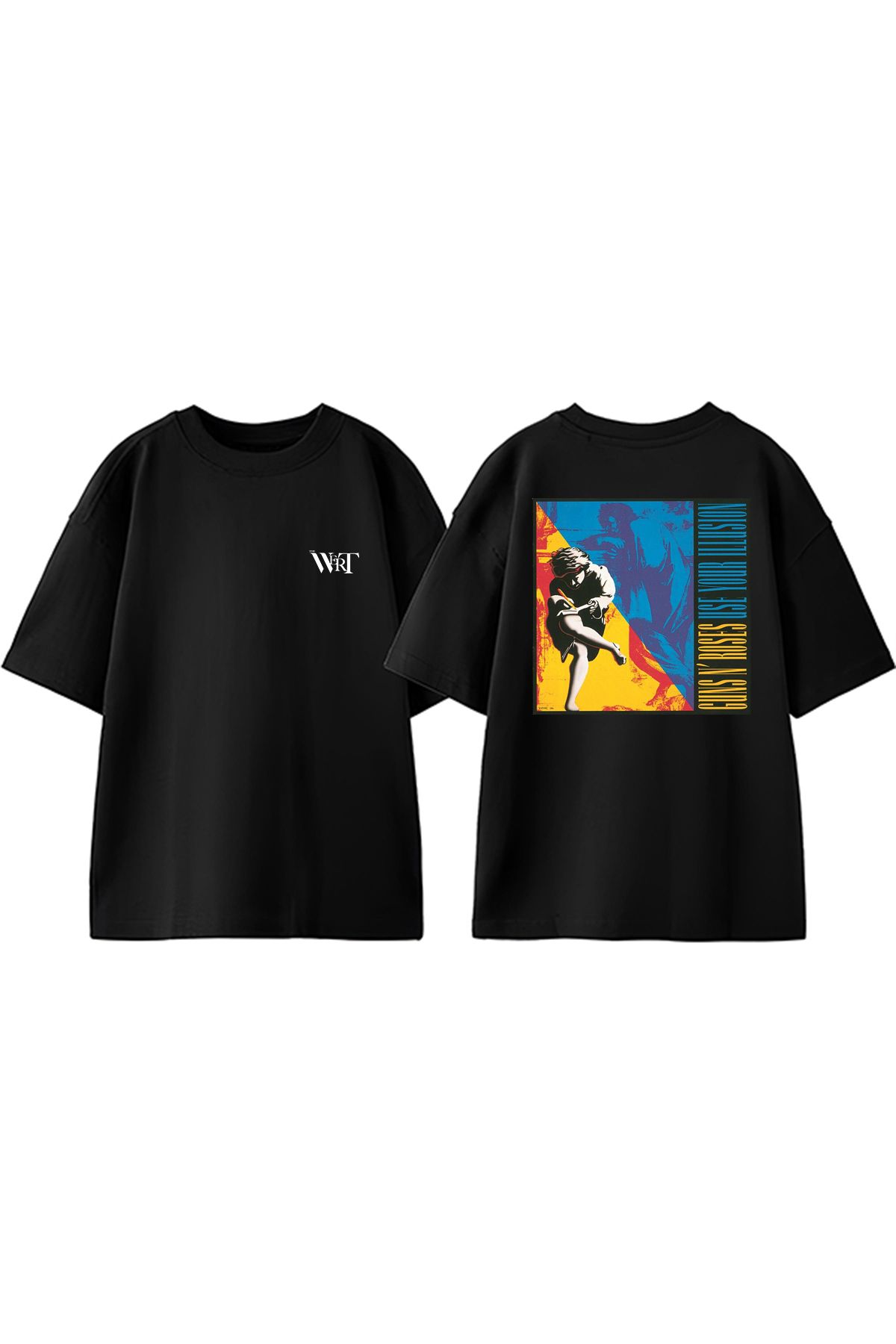 THEWERT Use Your Illusıon Tasarım Sırt Baskılı Pamuk Siyah Oversize T-shirt