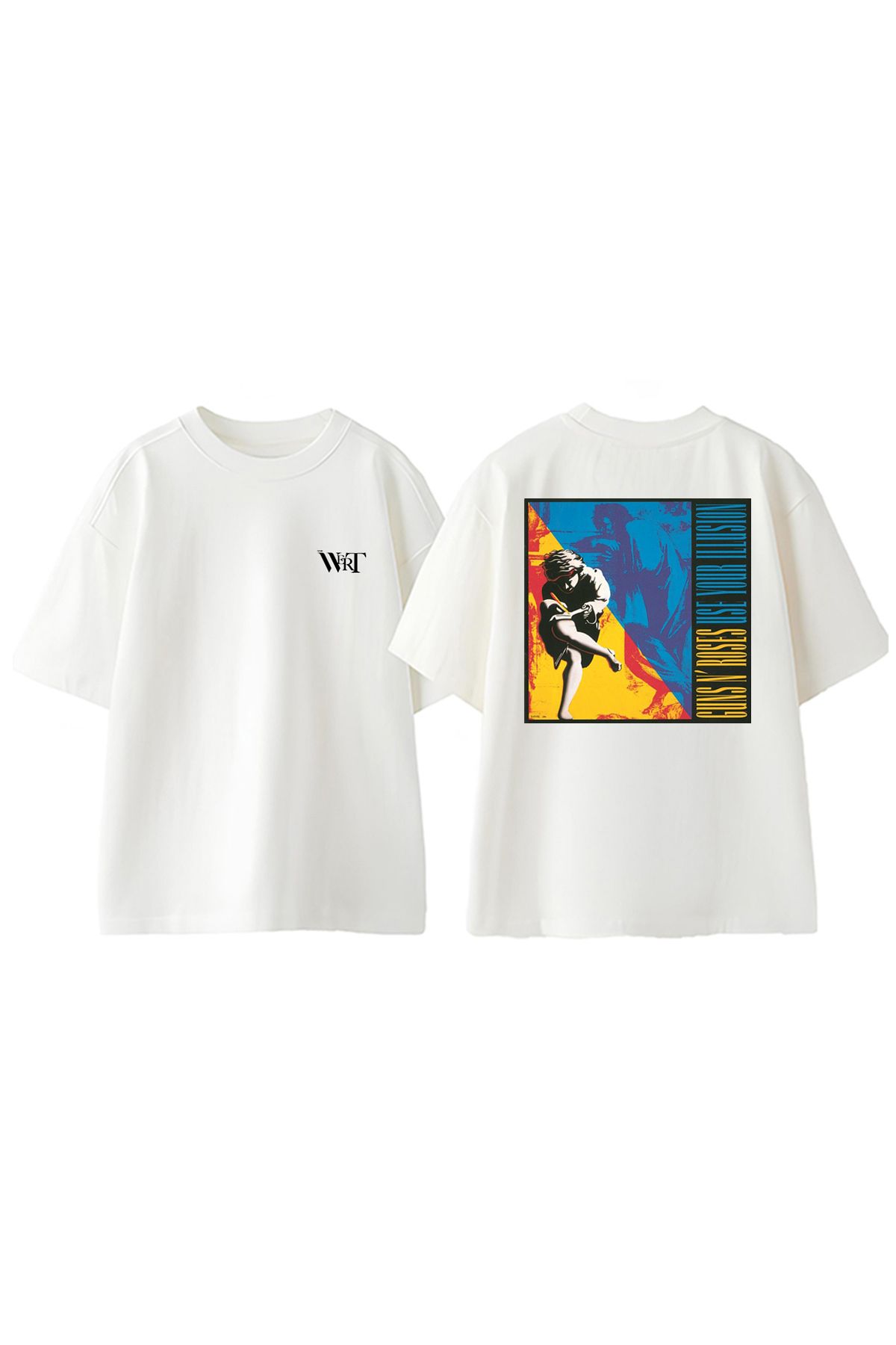 THEWERT Use Your Illusıon Tasarım Sırt Baskılı Pamuk Beyaz Oversize T-shirt