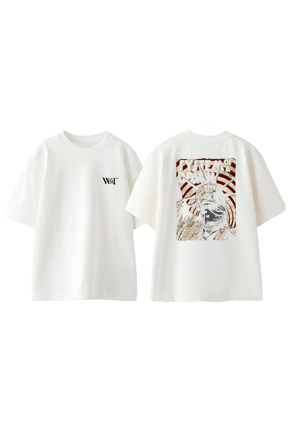 THEWERT System Of A Down Özgürlük Tasarım Sırt Baskılı Pamuk Beyaz Oversize T-shirt