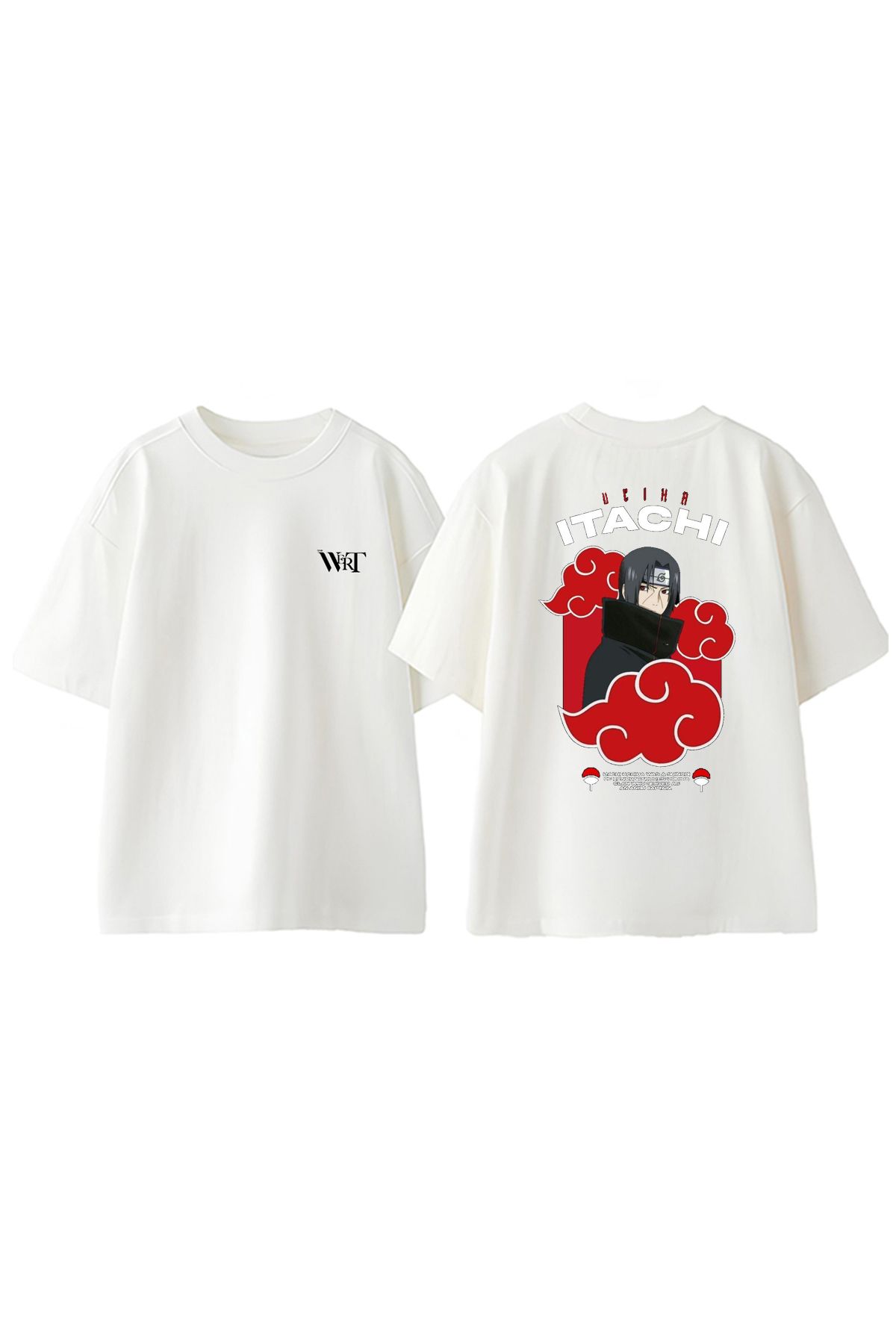 THEWERT Ucıha Itachı Tasarım Sırt Baskılı Pamuk Beyaz Oversize T-shirt