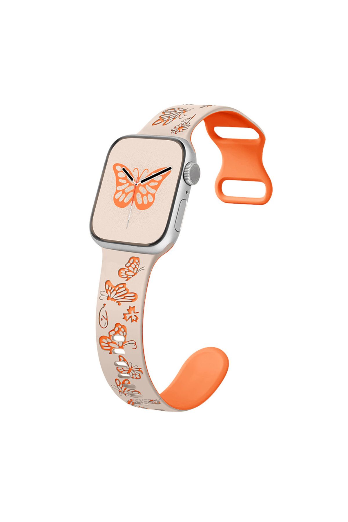 Sneezy Apple Watch Uyumlu 44 45 46mm Kelebek Desenli Yumuşak Silikon Kordon Seri 2 3 4 5 6 Se 7 8 9 10