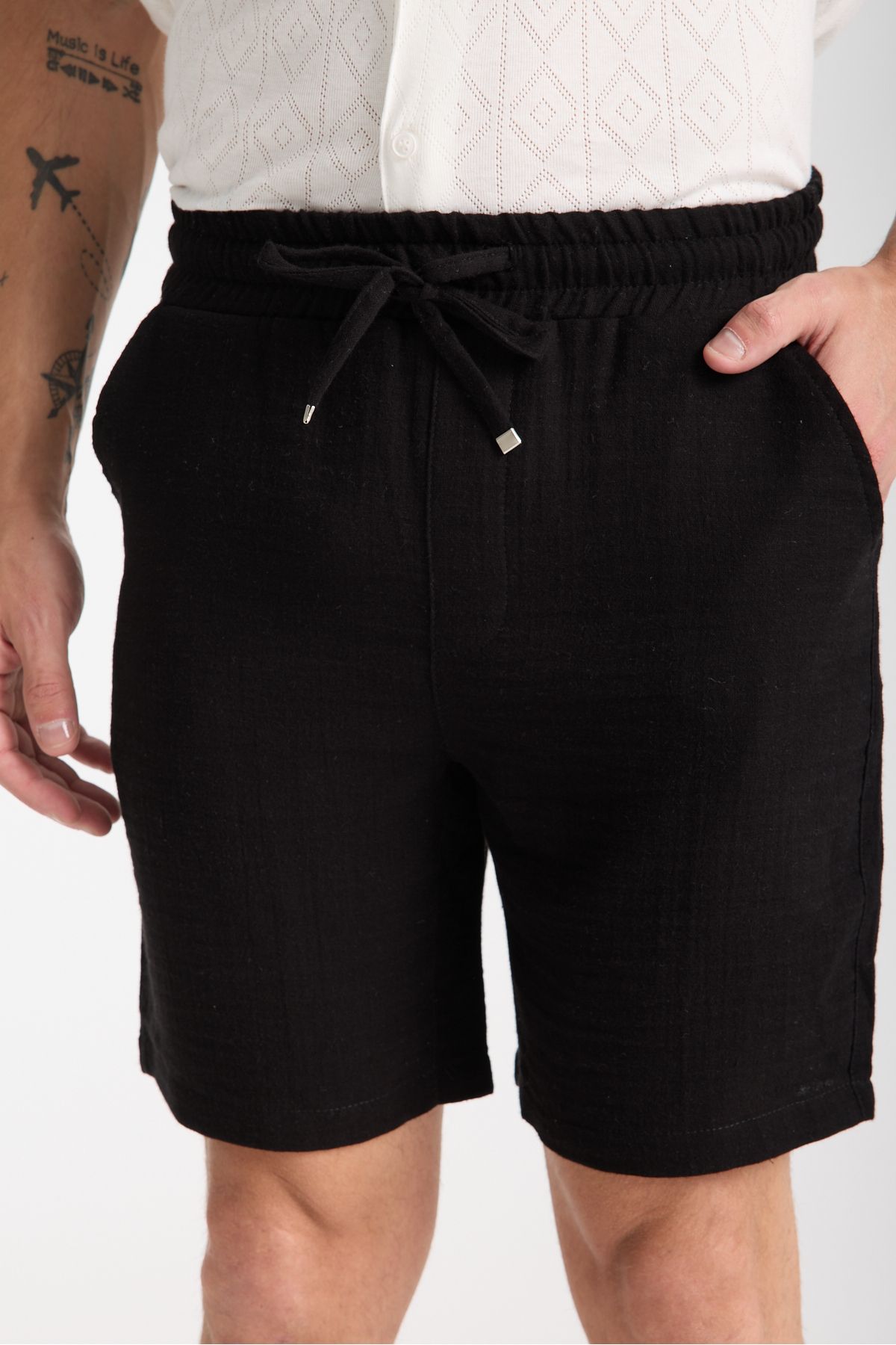 KAPHONE Erkek Dar Kesim Slim Fit Müslin Şort