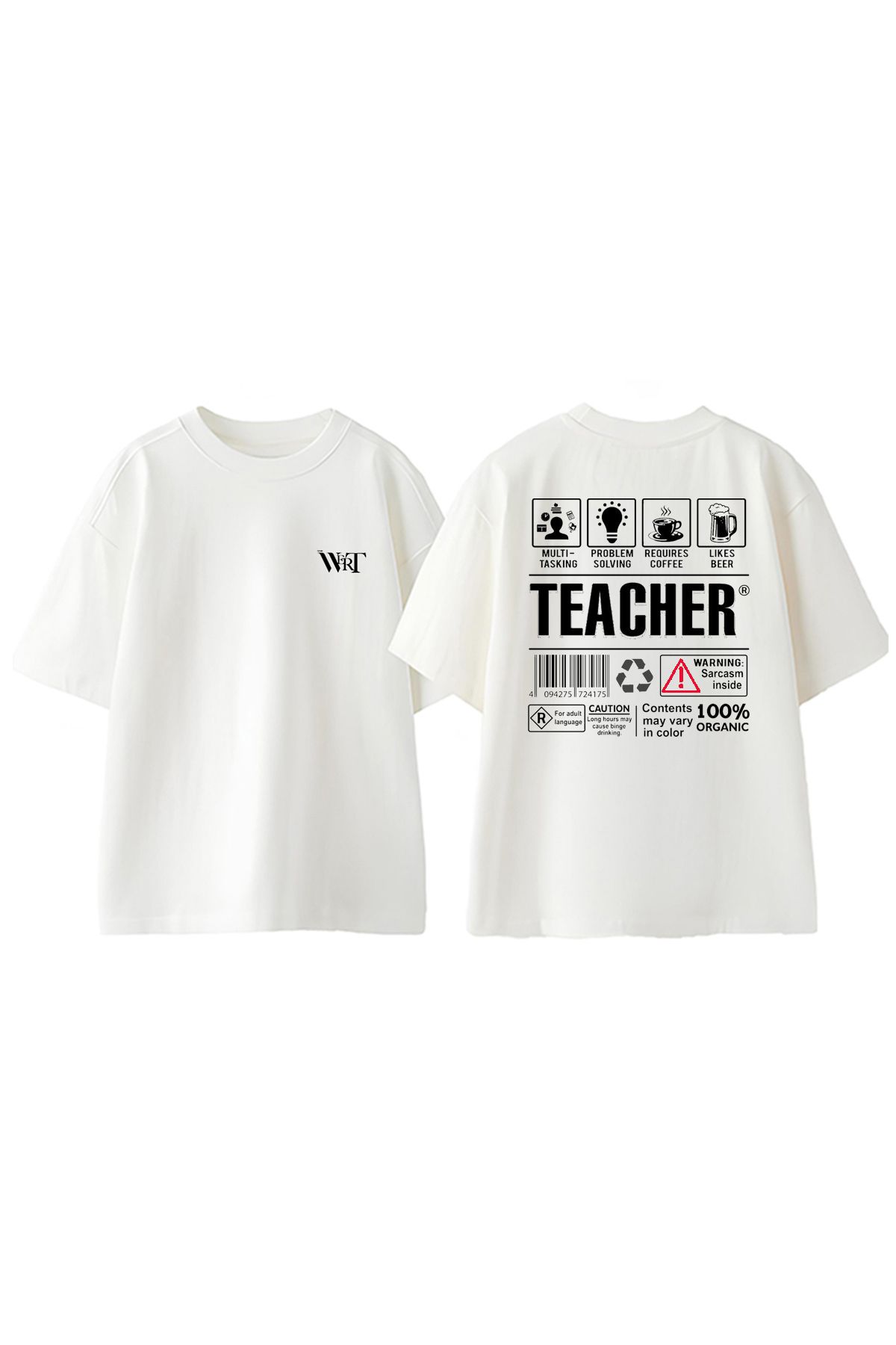 THEWERT Teacher Tasarım Sırt Baskılı Pamuk Beyaz Oversize T-shirt