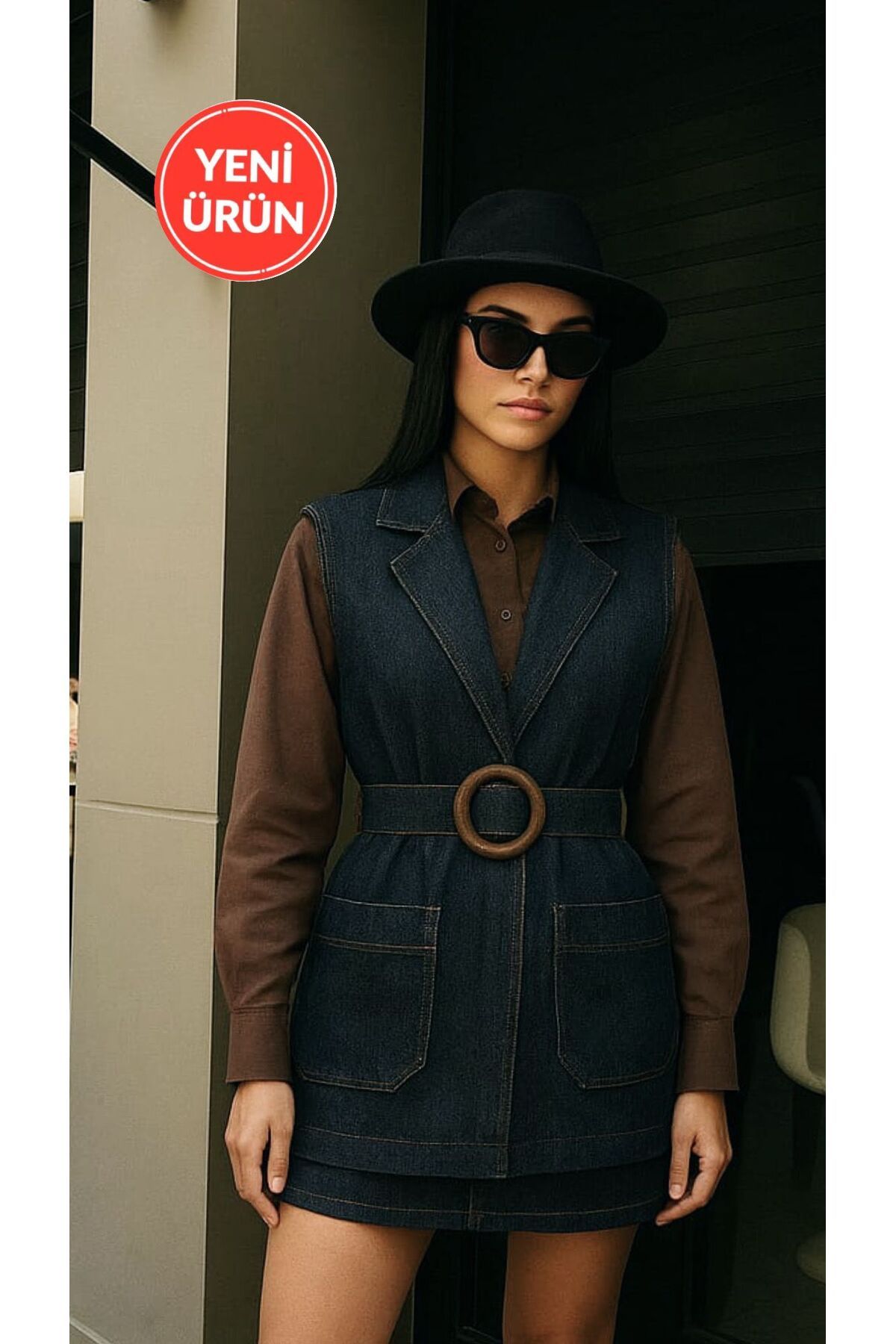 Perryes Kadın Denim Kuşaklı Yelek