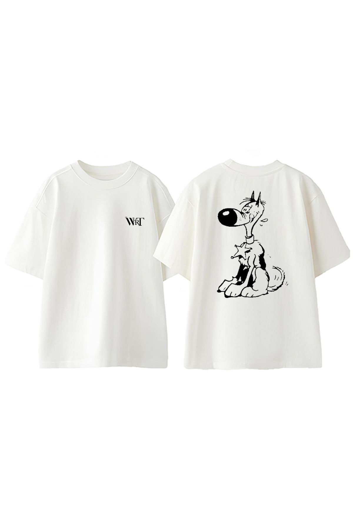THEWERT Rin Tin Tin Tasarım Sırt Baskılı Pamuk Beyaz Oversize T-shirt
