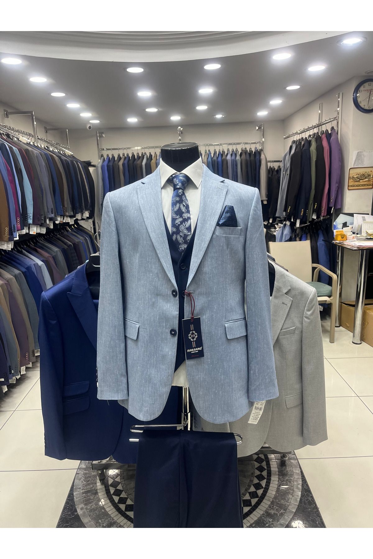 MASSARO KOMBİNLI SLIMFIT YELEKLI TAKIM ( CEKET DUZ VEYA KARELI. PANT YELEK DÜZ)