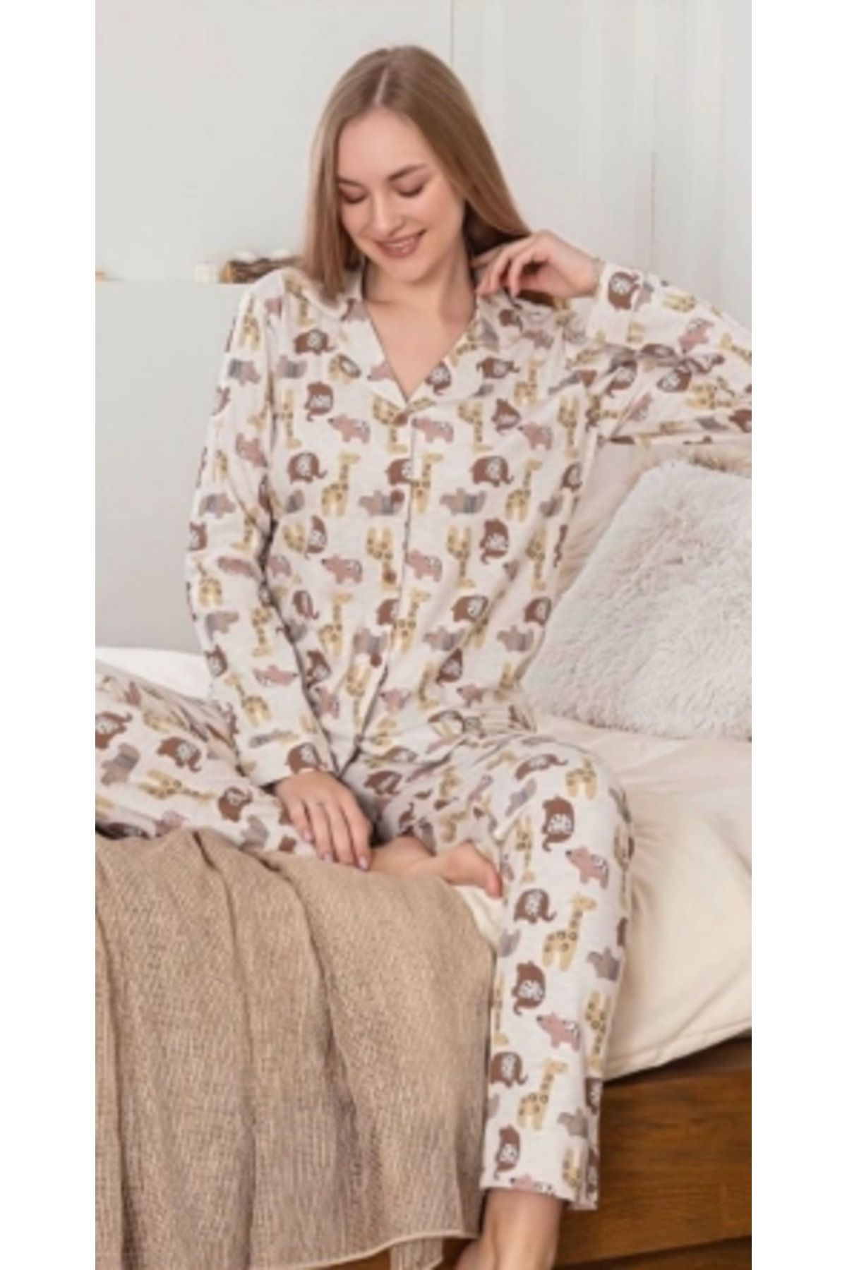 FTT SHOPPING MARKET Freshness 210 Hayvan Desenli Patlı Uzun Kol Pijama Takımı