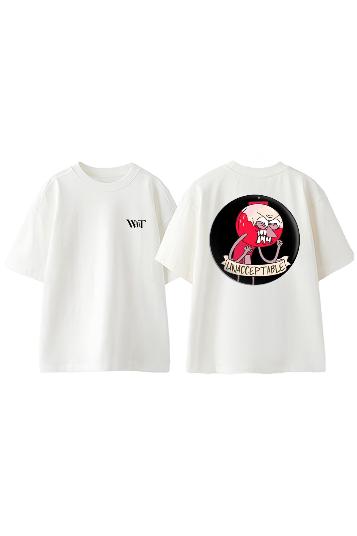 THEWERT Regular Show Benson Tasarım Sırt Baskılı Pamuk Beyaz Oversize T-shirt