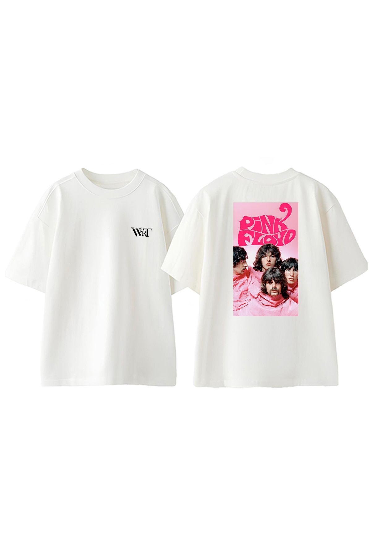 THEWERT Pink Floyd Pink Men Tasarım Sırt Baskılı Pamuk Beyaz Oversize T-shirt