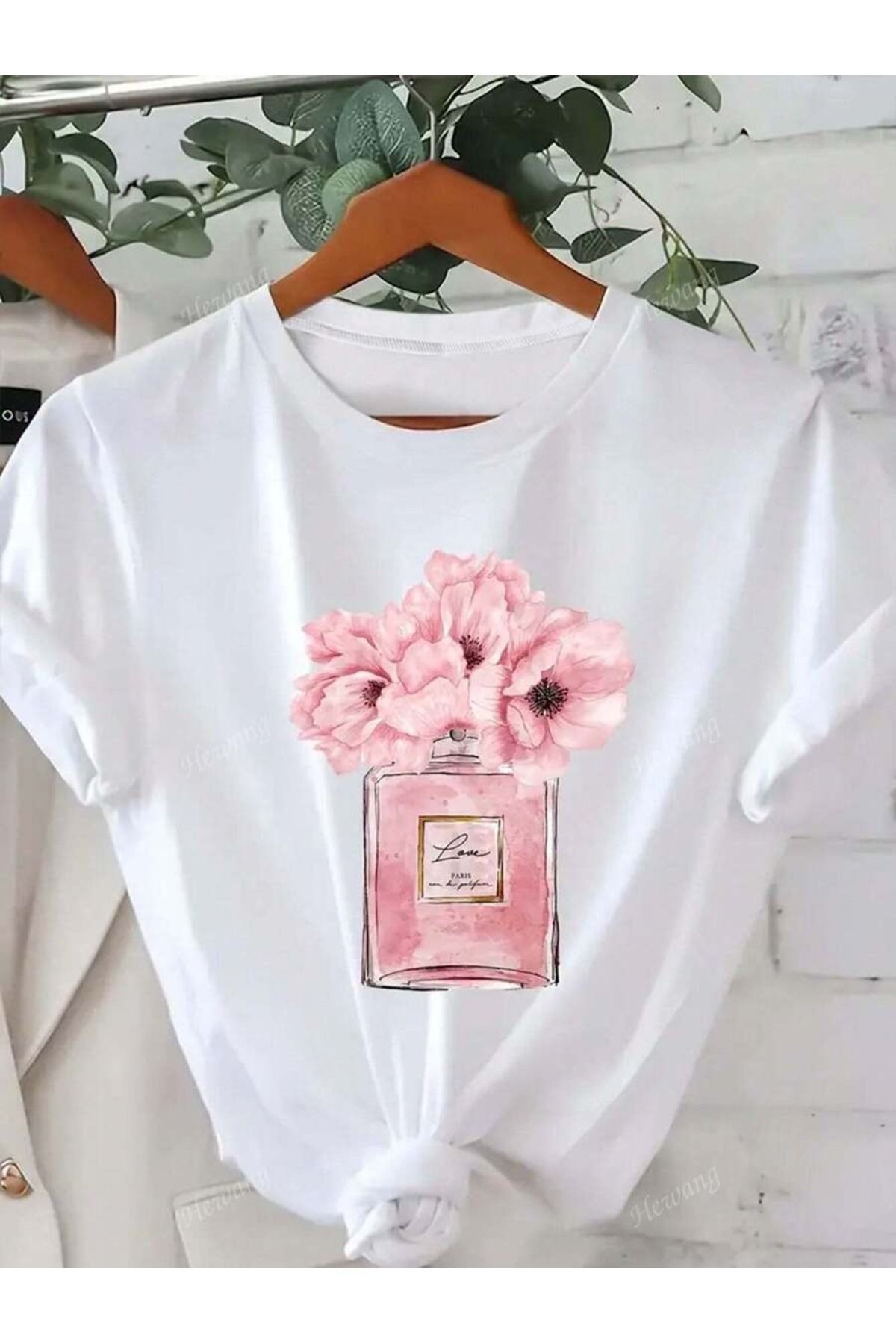 OVER HEAD Kadın Kadın Parfüm Çiçek Baskılı Oversize T-shirt