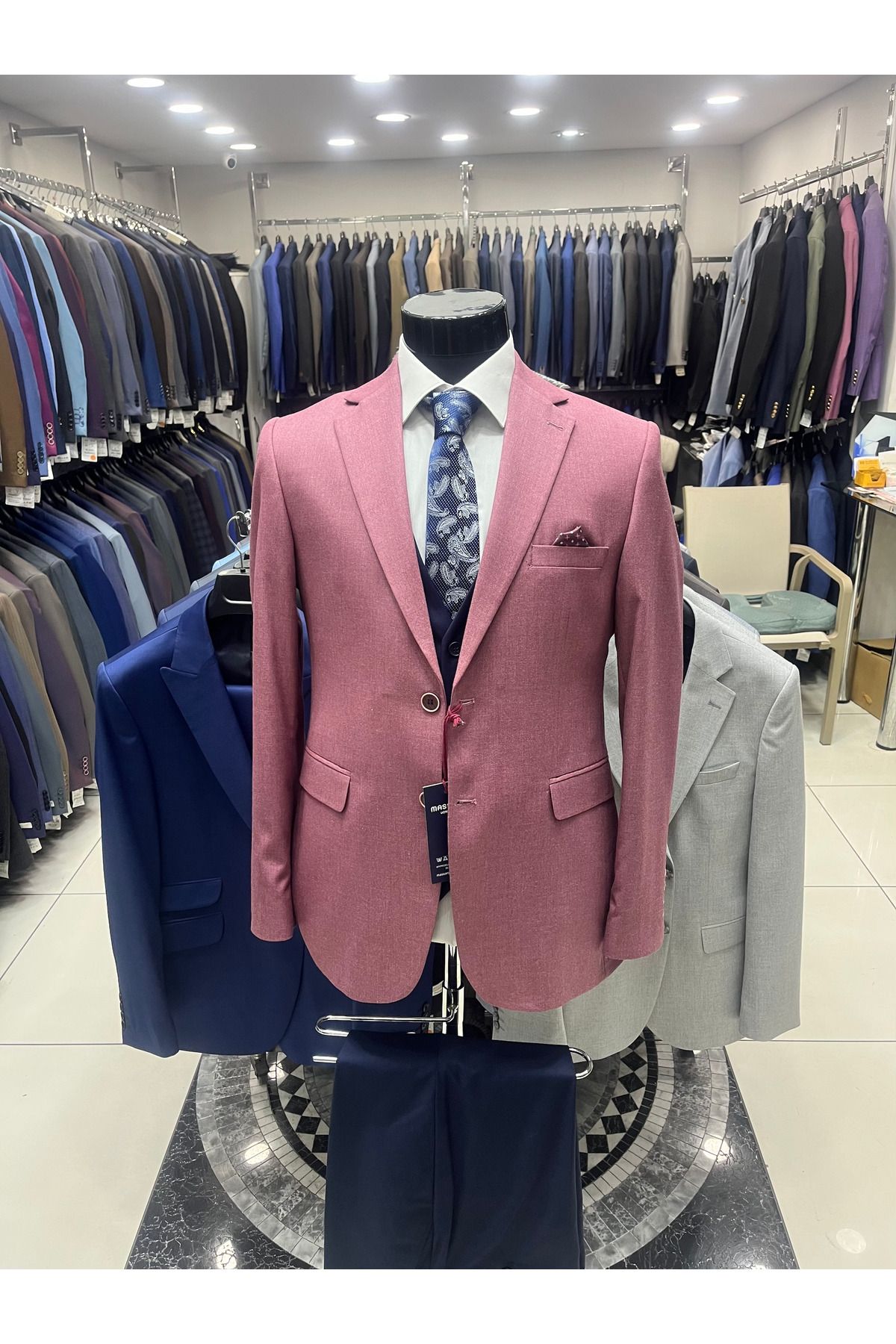 MASSARO KOMBİNLI SLIMFIT YELEKLI TAKIM ( CEKET DUZ VEYA KARELI. PANT YELEK DÜZ)
