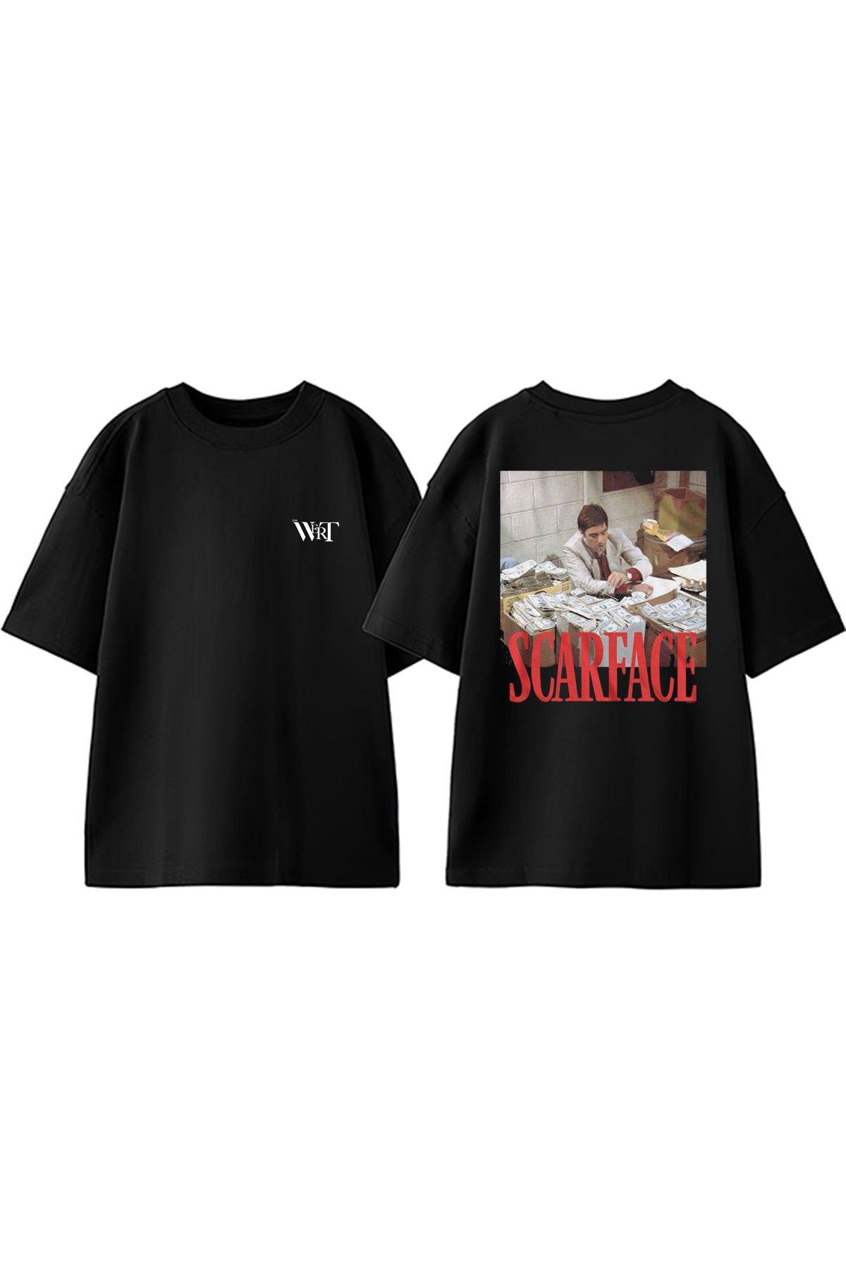 THEWERT Scarface Money Tasarım Sırt Baskılı Pamuk Siyah Oversize T-shirt