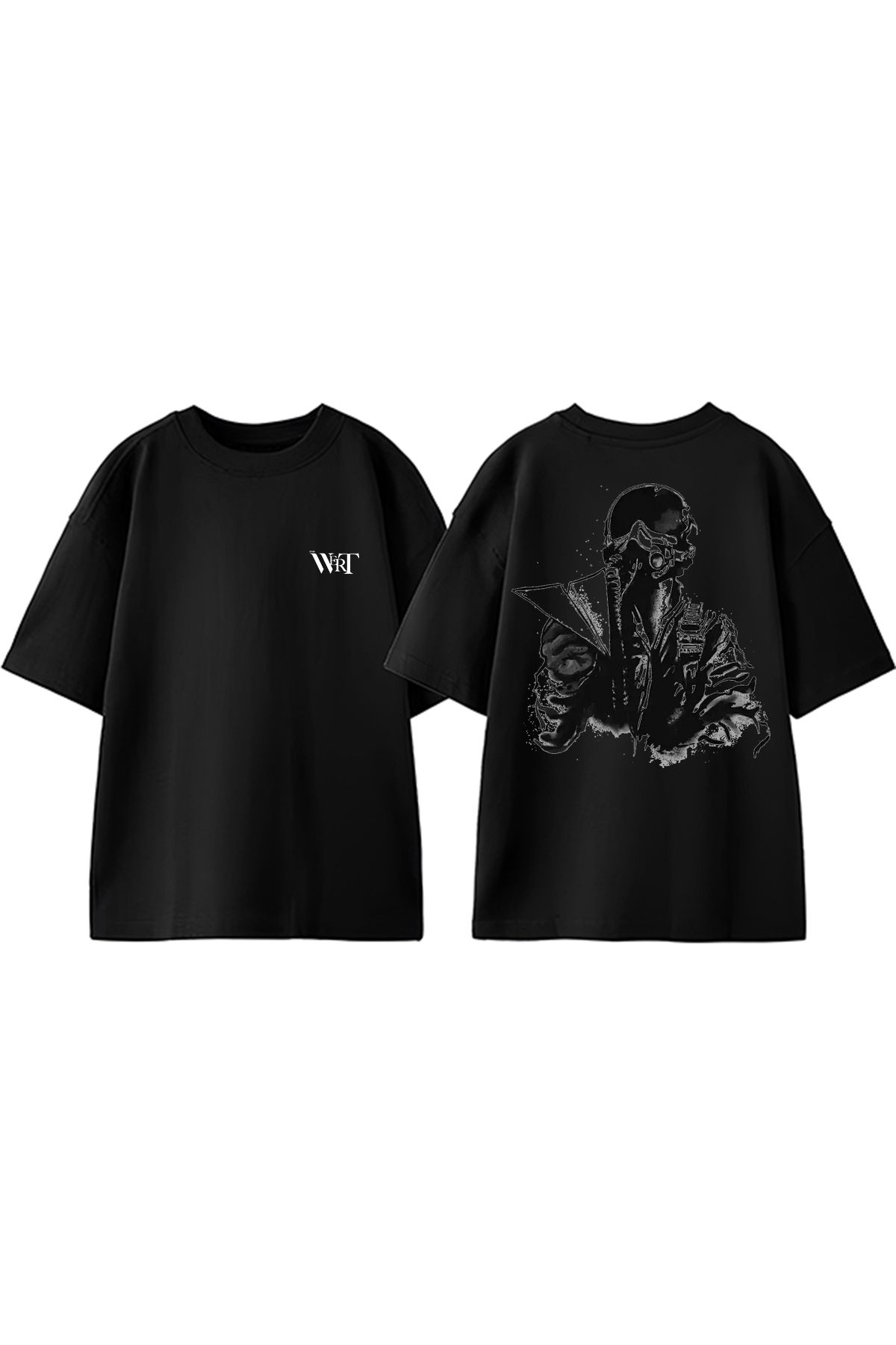 THEWERT Pilot Ve Ucak Tasarım Sırt Baskılı Pamuk Siyah Oversize T-shirt
