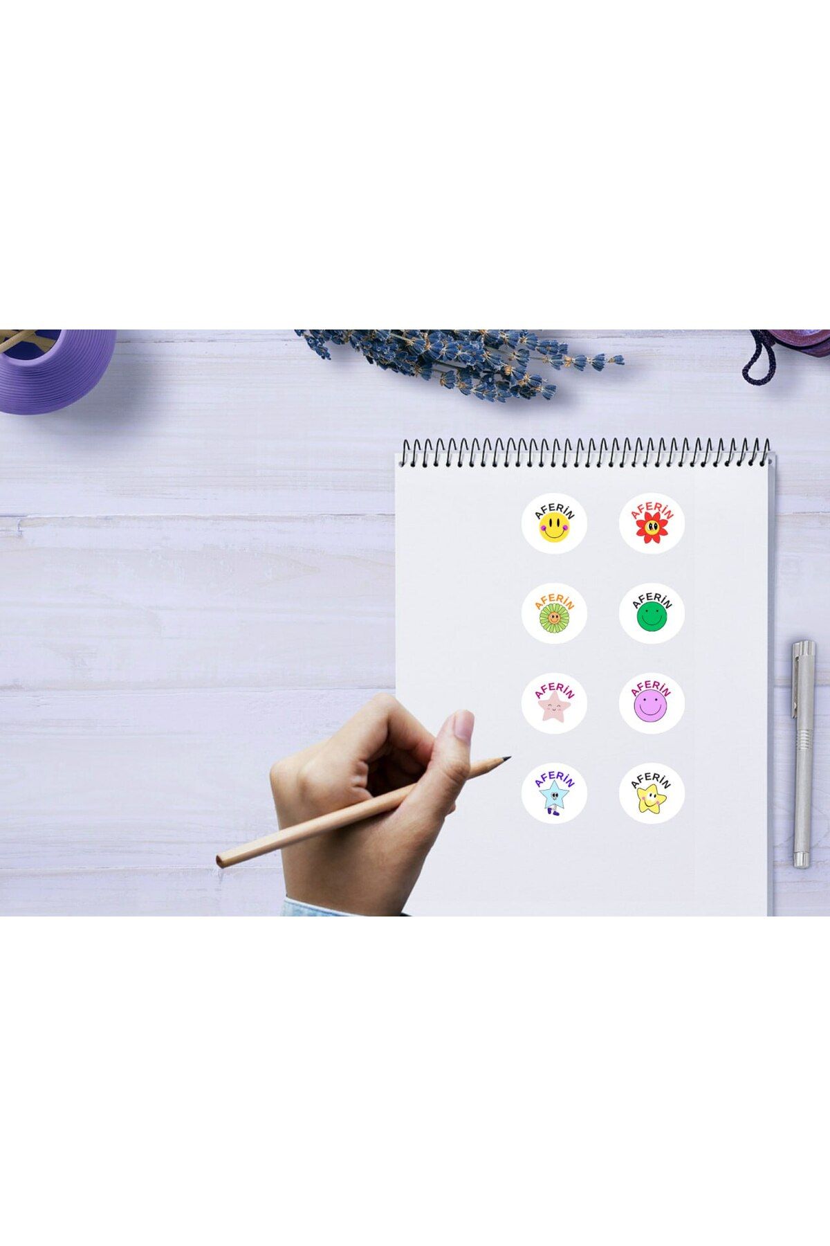 CASALINGHI Renkli Aferin Etiketleri Sevimli Suratlar Yuvarlak Mat Sticker Gülen Yüz Okul Kurs 3 Cm (84 Adet)