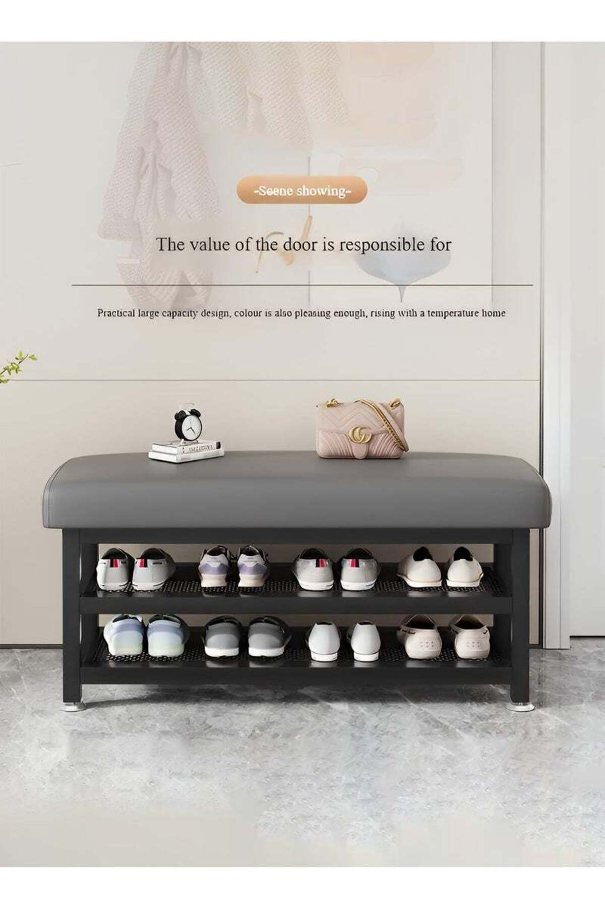 Taimi-2-Tier Shoe Organizer with Padded Seat, Shoe Rack for Bedroom and Hallway 100x32x51cm - Grey 6