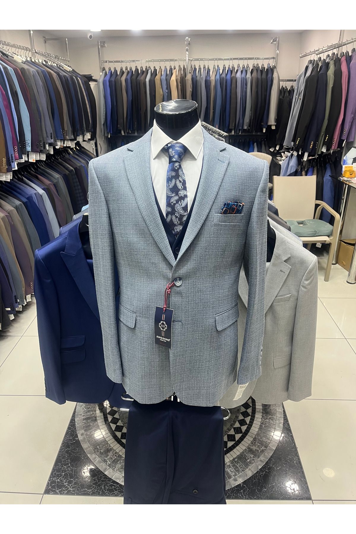 MASSARO KOMBİNLI SLIMFIT YELEKLI TAKIM ( CEKET DUZ VEYA KARELI. PANT YELEK DÜZ)