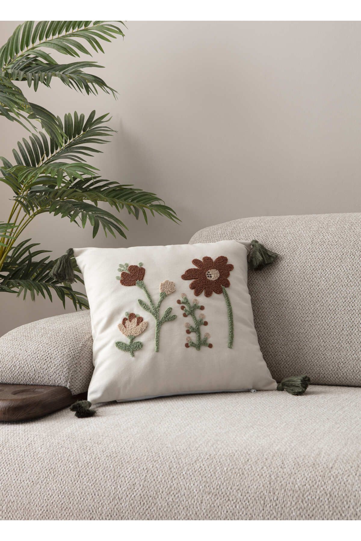 SWITA Comfort Serisi Punch İşlemeli Keten Kırlent Kılıfı 43x43 cm