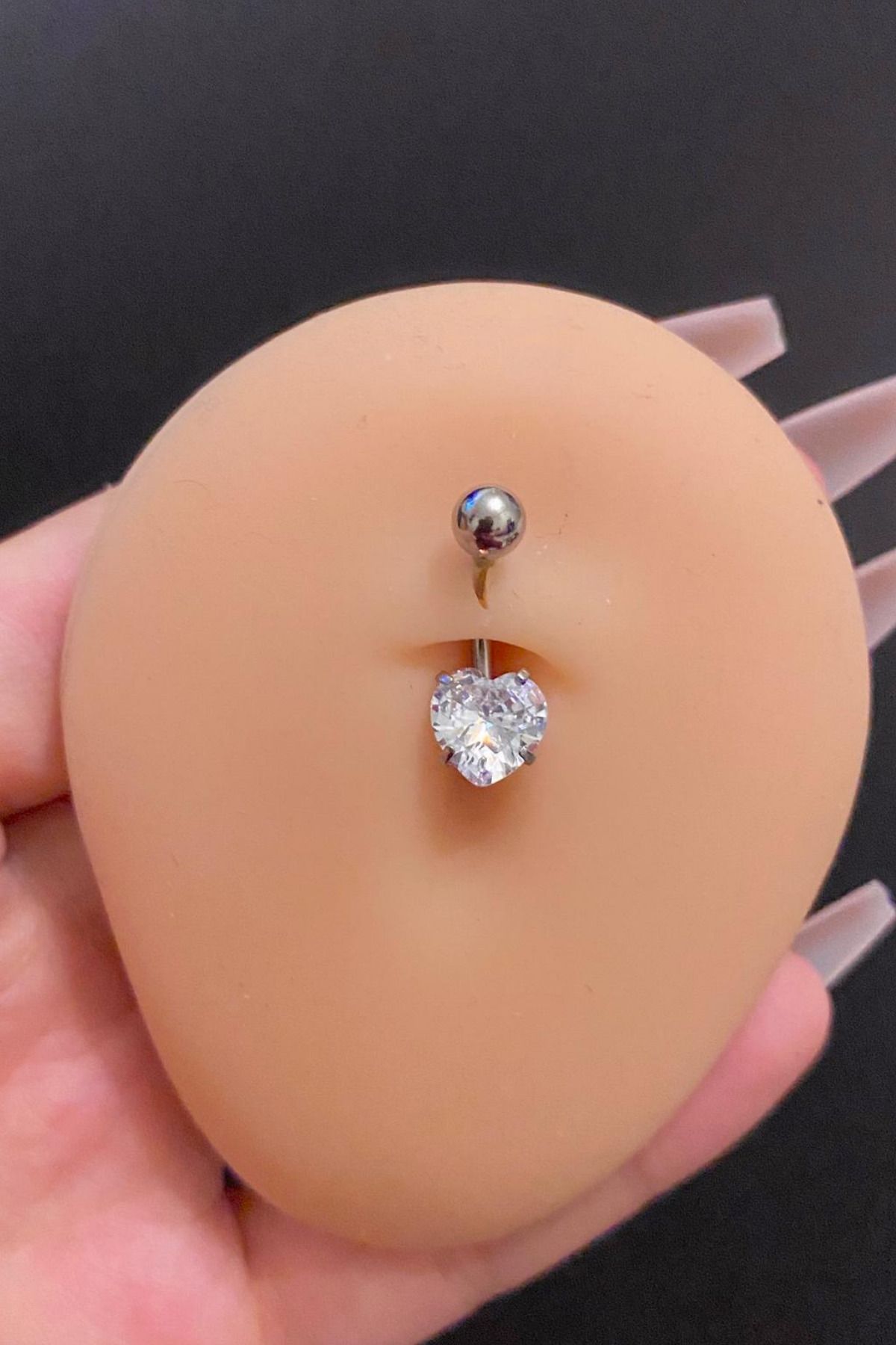 Blisse Piercing Kadın Gümüş Zirkon Taşlı Kalp Figürlü Çelik Göbek Piercing