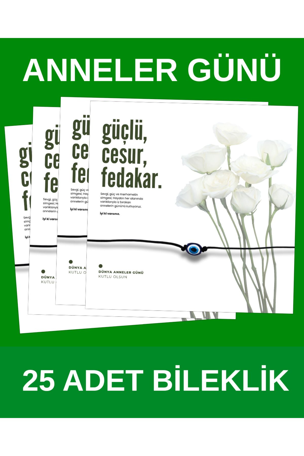 Taş Sanatı Doğaltaş Anneler Günü Nazar Boncuklu Hediye Kartlı Şans Bilekliği - ( 25 Adet )