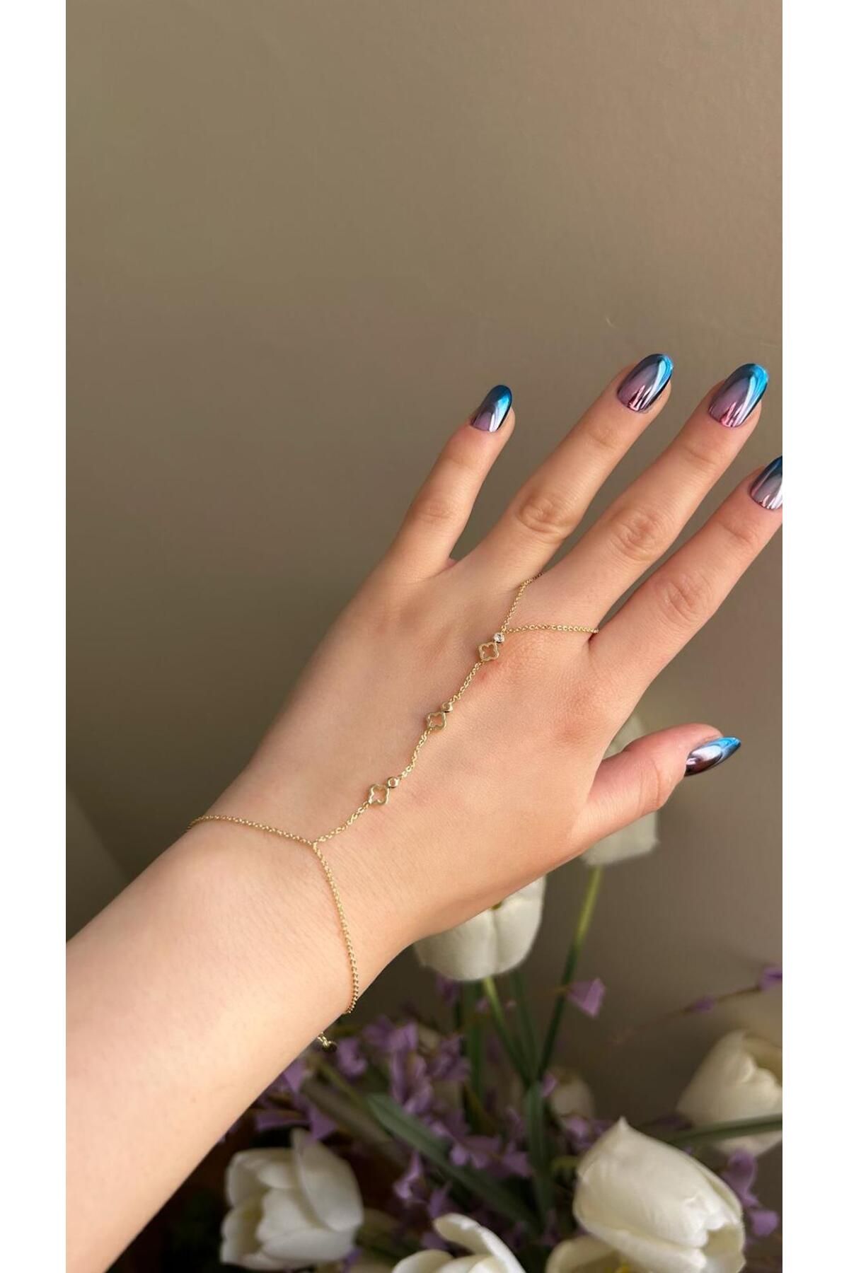 My Luis Accessory Geometrik Taş Detaylı Altın Renk Şahmeran