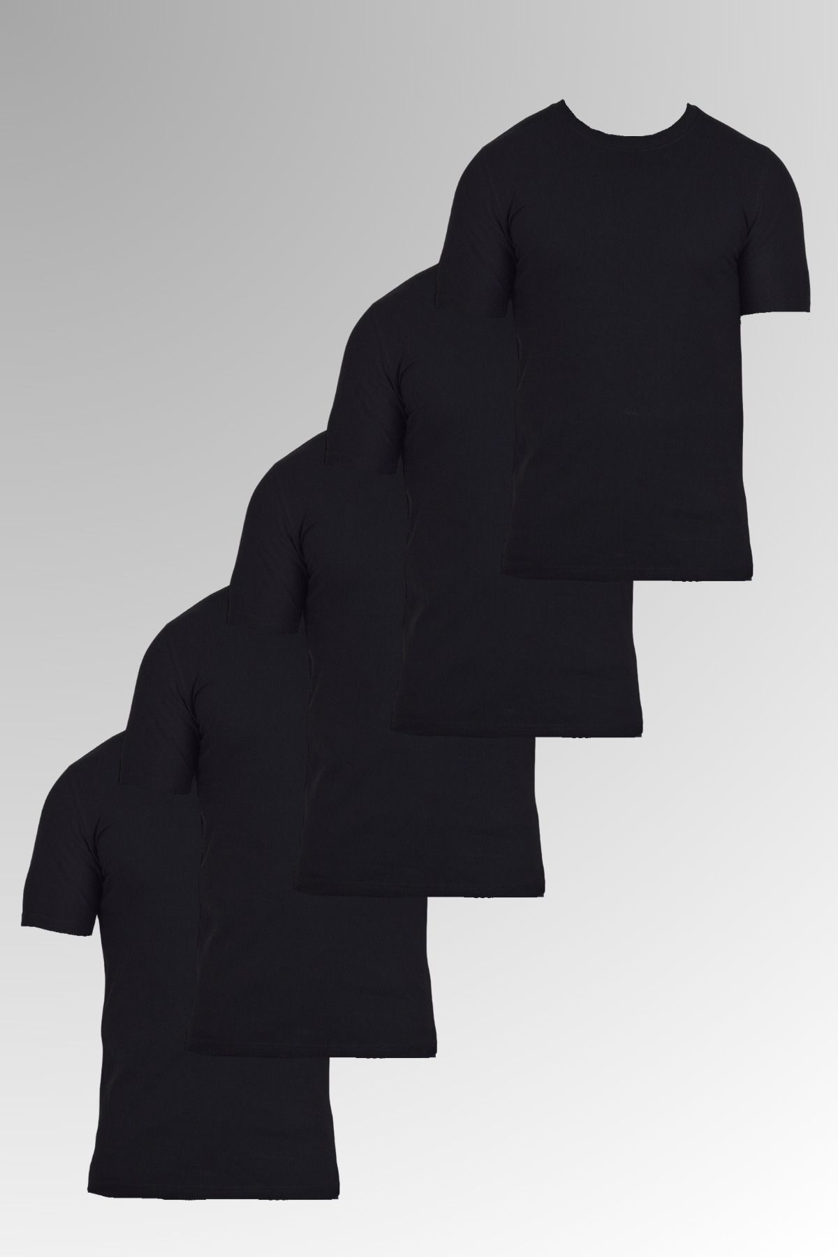 DAMGA JEANS Erkek Pamuklu Bisiklet Yaka Kısa Kollu Dar Yazlık 5 Li Basic Siyah Tişört Paketi