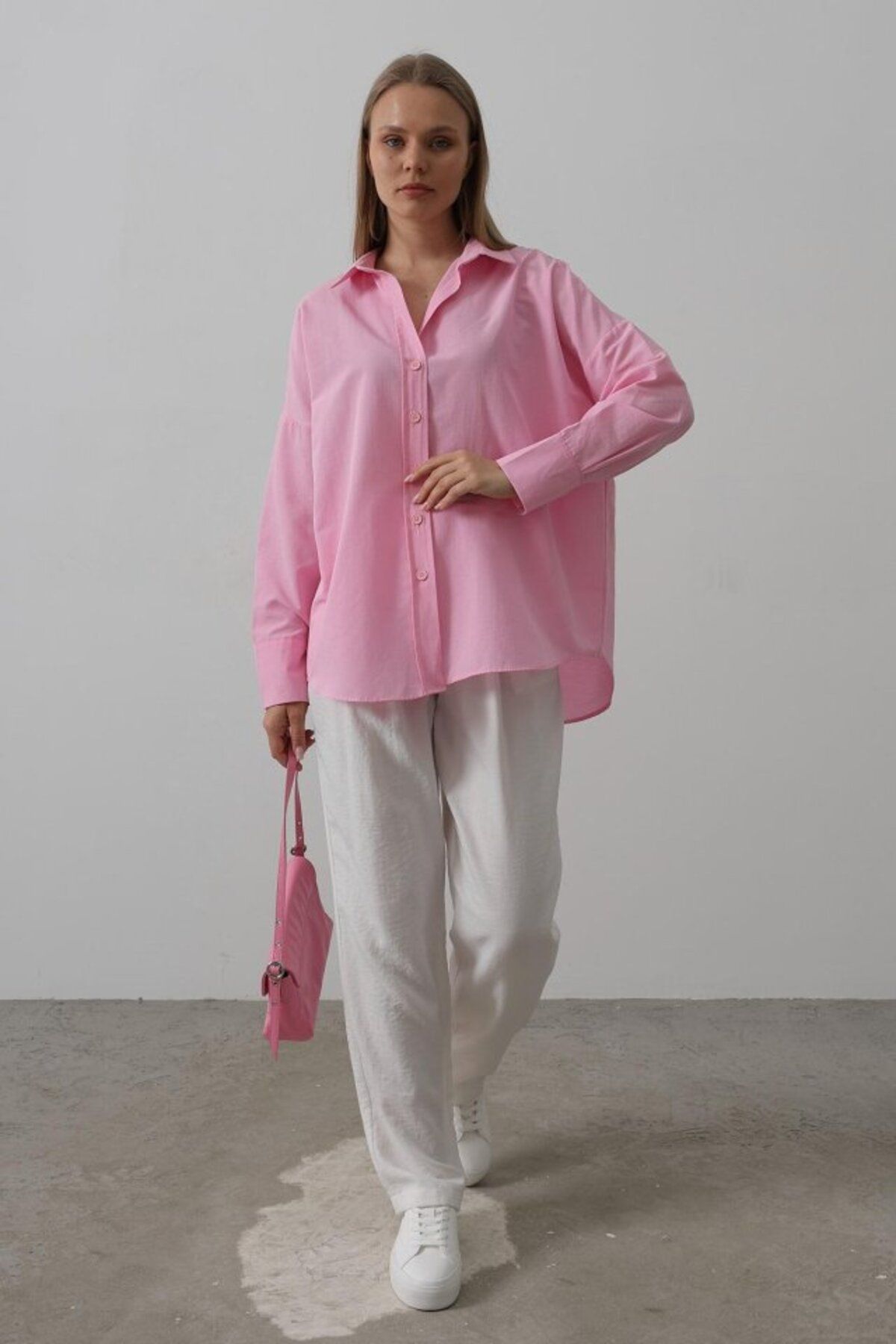 royq Geniş Manşet Detaylı Gömlek - Pembe