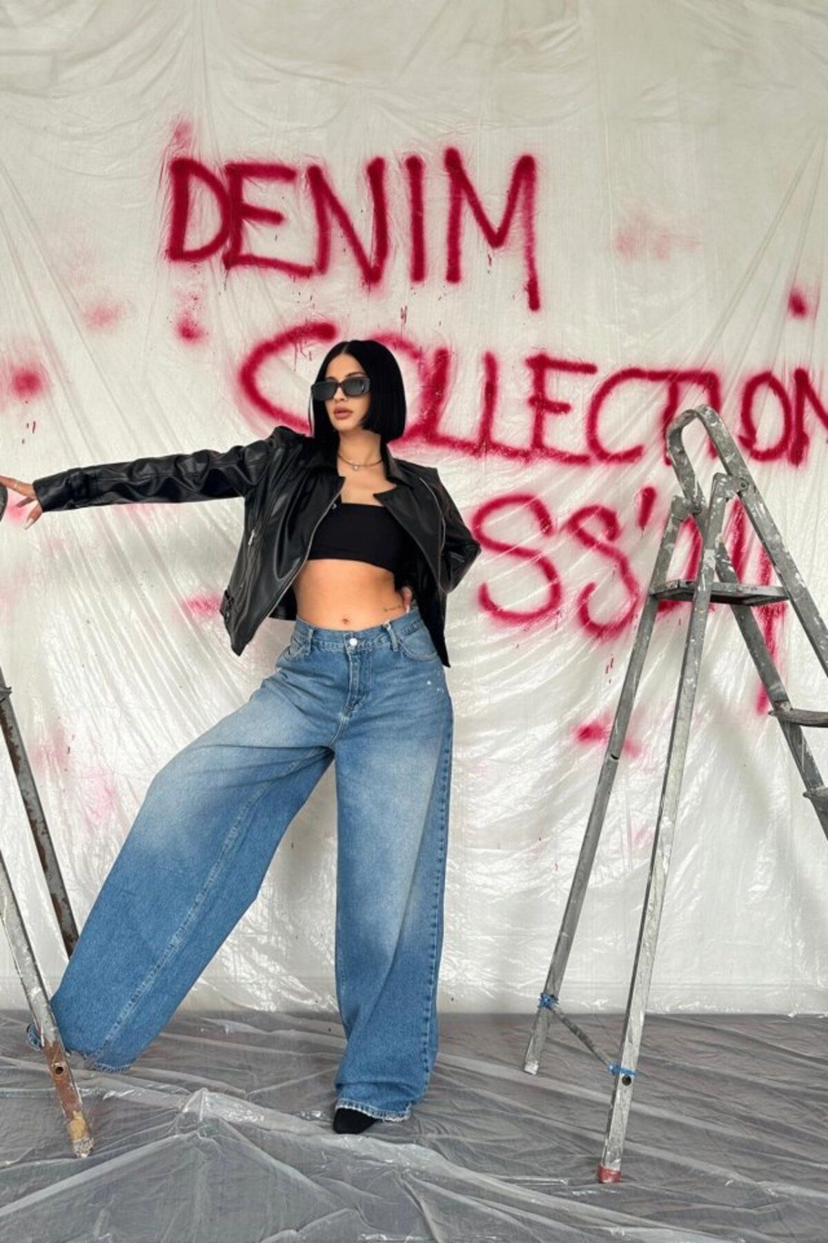 royq Mavi Geniş Paça Jeans Pantolon